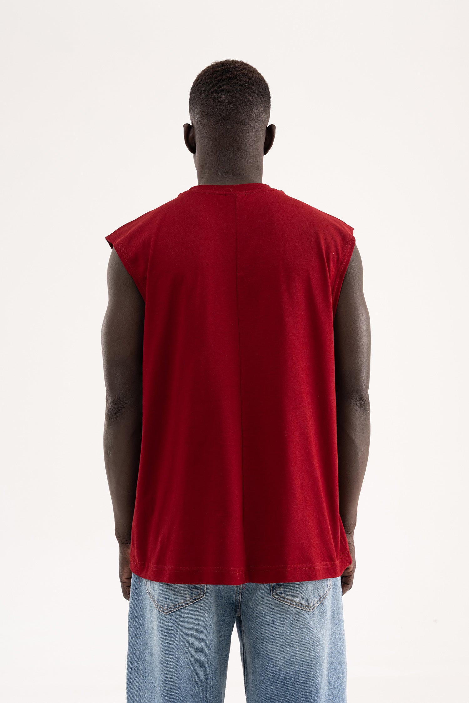 Erkek Oversize Bisiklet Yaka Basic Atlet Bordo-5