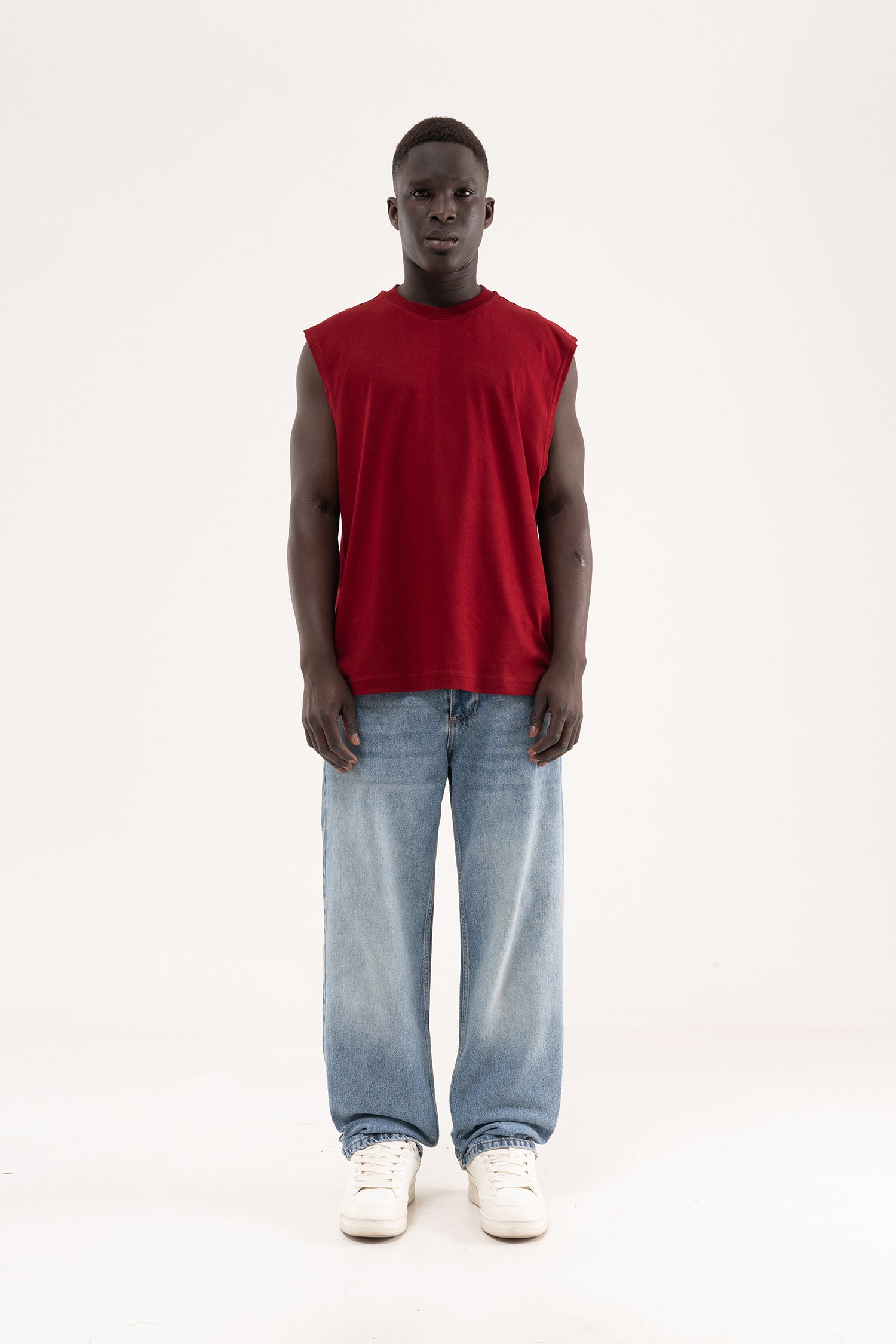 Erkek Oversize Bisiklet Yaka Basic Atlet Bordo-6