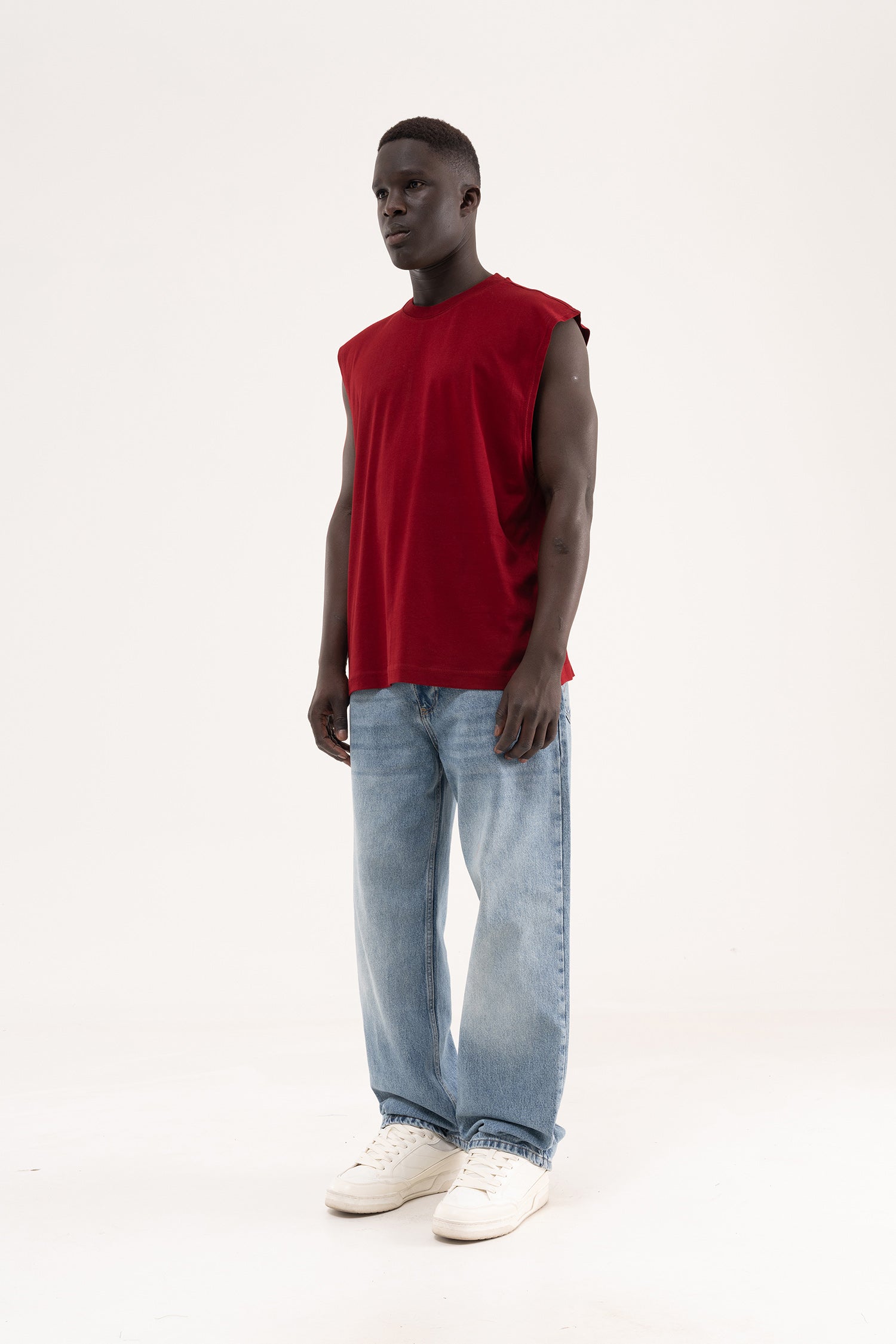 Erkek Oversize Bisiklet Yaka Basic Atlet Bordo-7