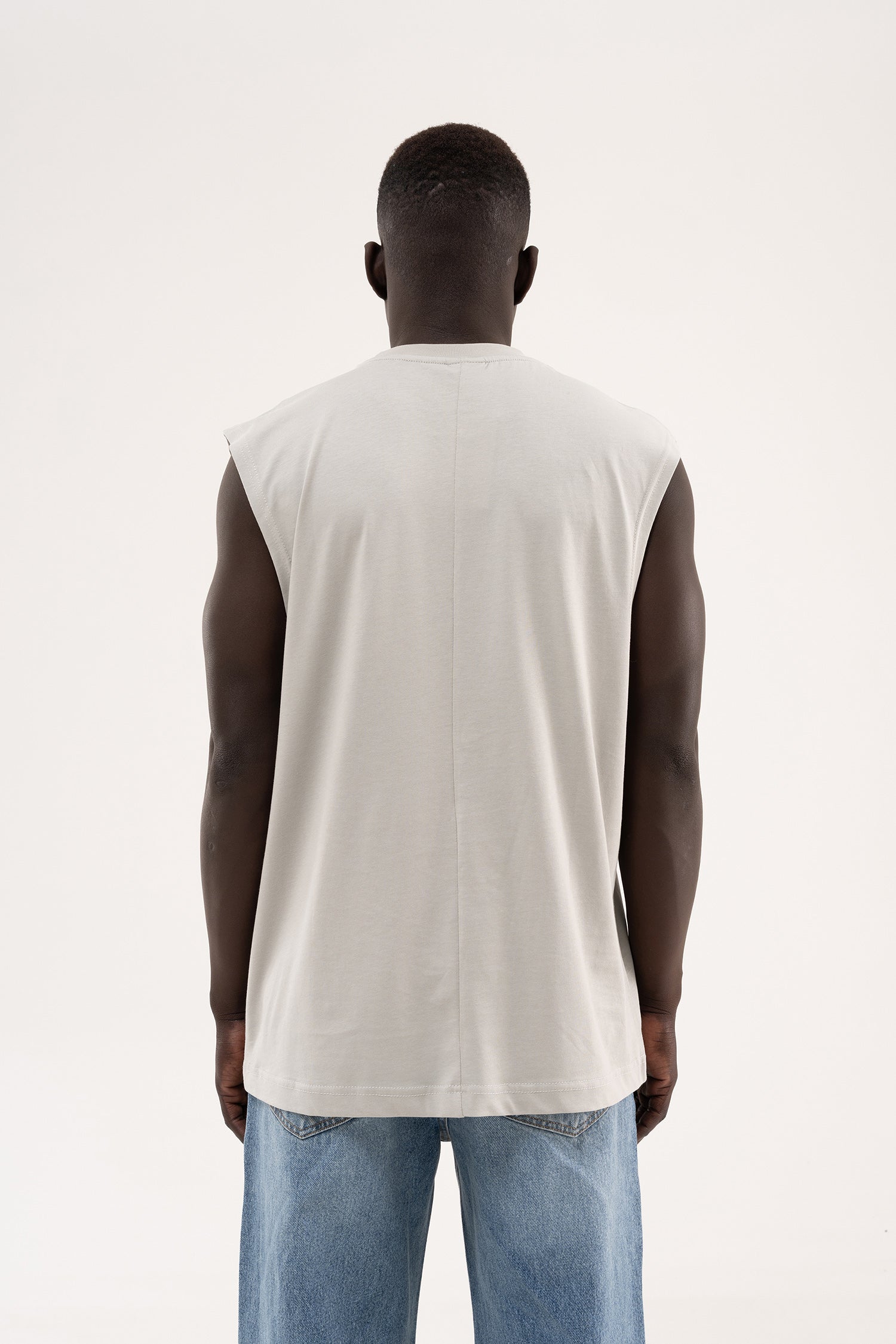 Erkek Oversize Bisiklet Yaka Basic Atlet Boyama Gri-5