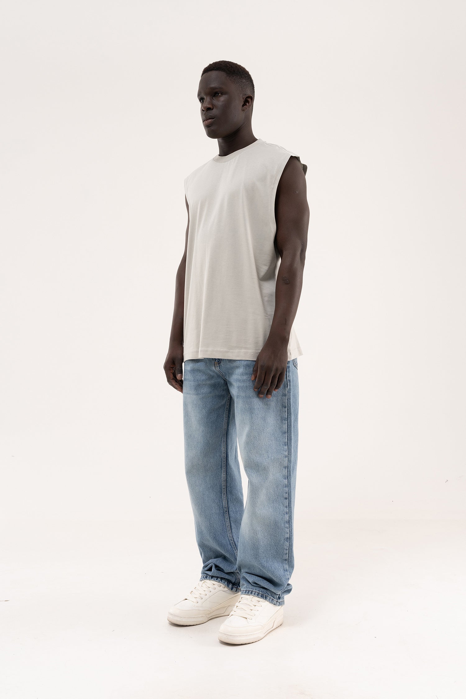 Erkek Oversize Bisiklet Yaka Basic Atlet Boyama Gri-7