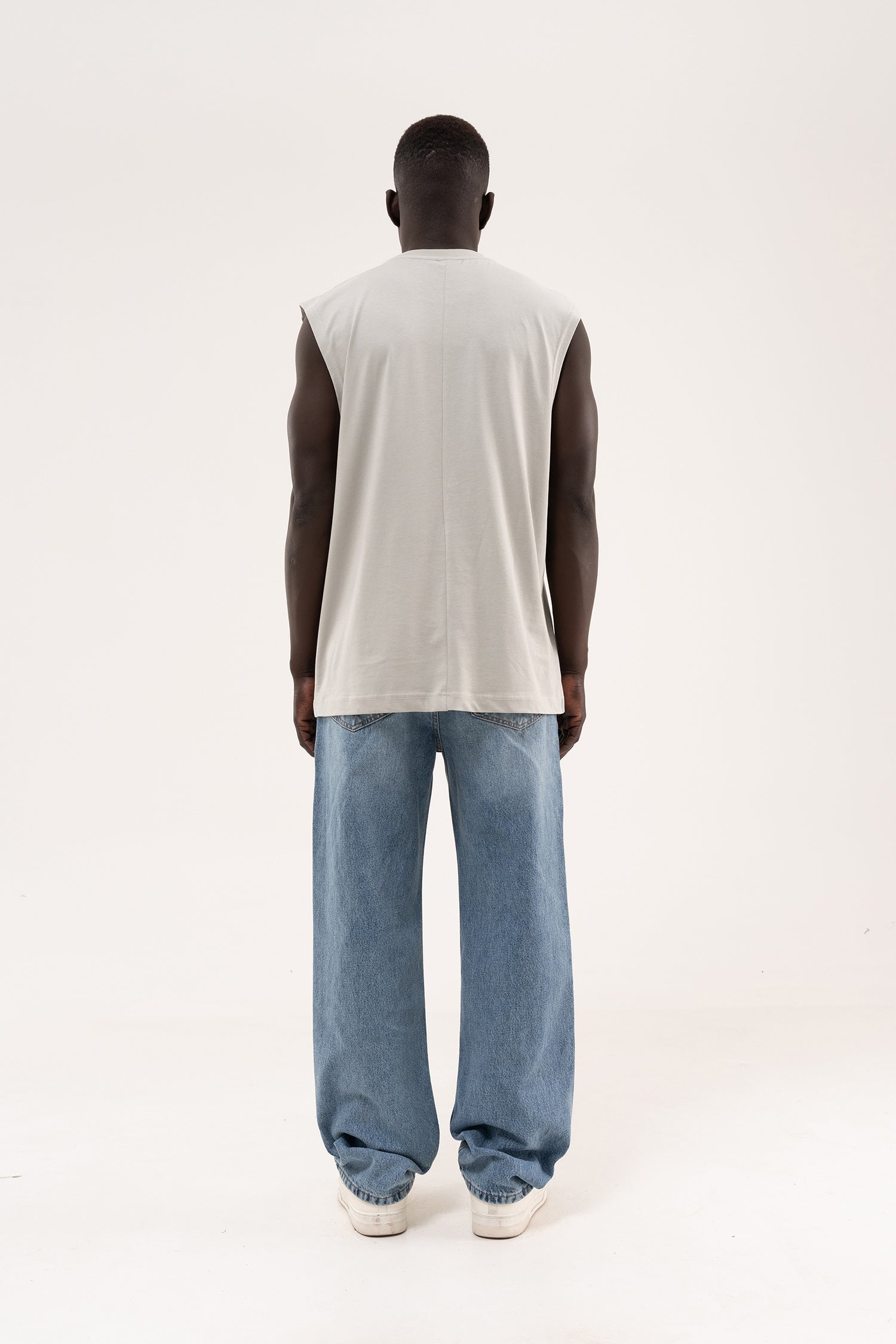 Erkek Oversize Bisiklet Yaka Basic Atlet Boyama Gri-8