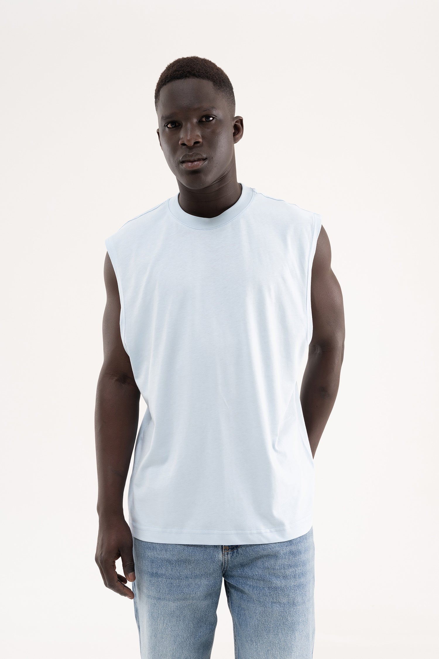 Erkek Oversize Bisiklet Yaka Basic Atlet Buz Mavisi