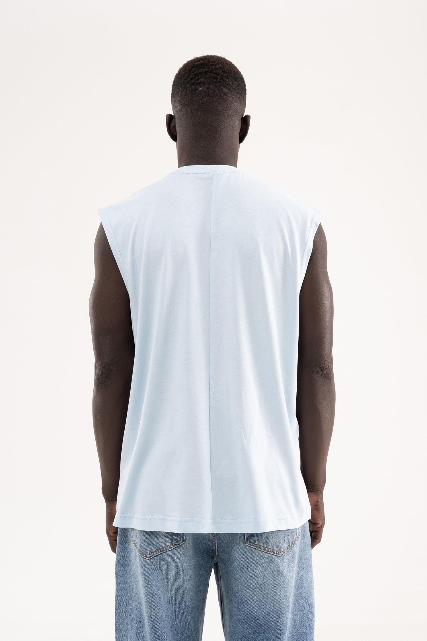 Erkek Oversize Bisiklet Yaka Basic Atlet Buz Mavisi-5