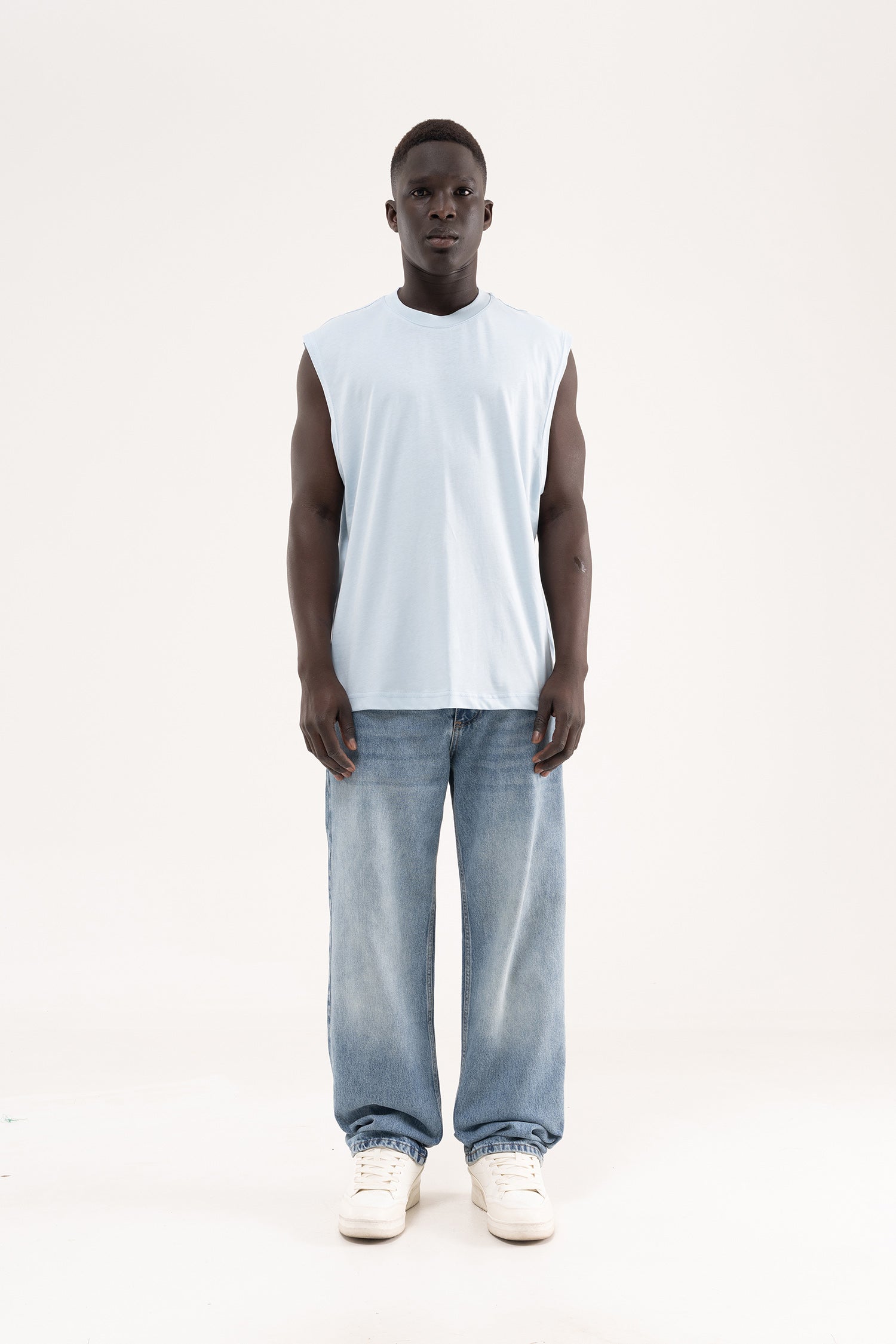 Erkek Oversize Bisiklet Yaka Basic Atlet Buz Mavisi-6