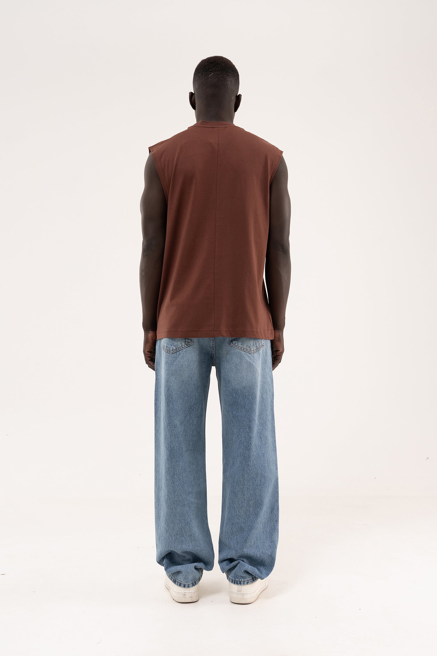 Erkek Oversize Bisiklet Yaka Basic Atlet Çikolata-8