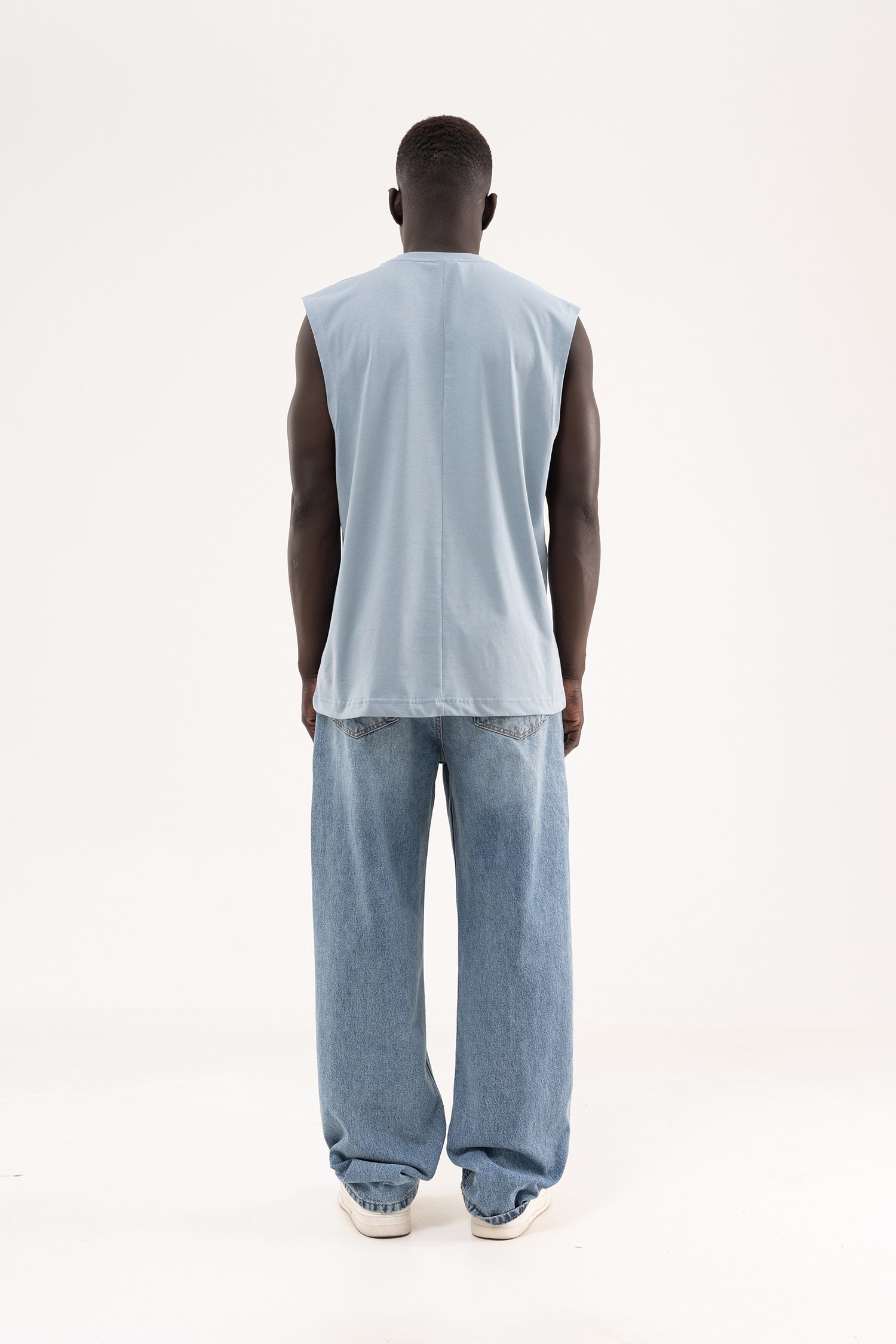Erkek Oversize Bisiklet Yaka Basic Atlet Duman Mavi-8