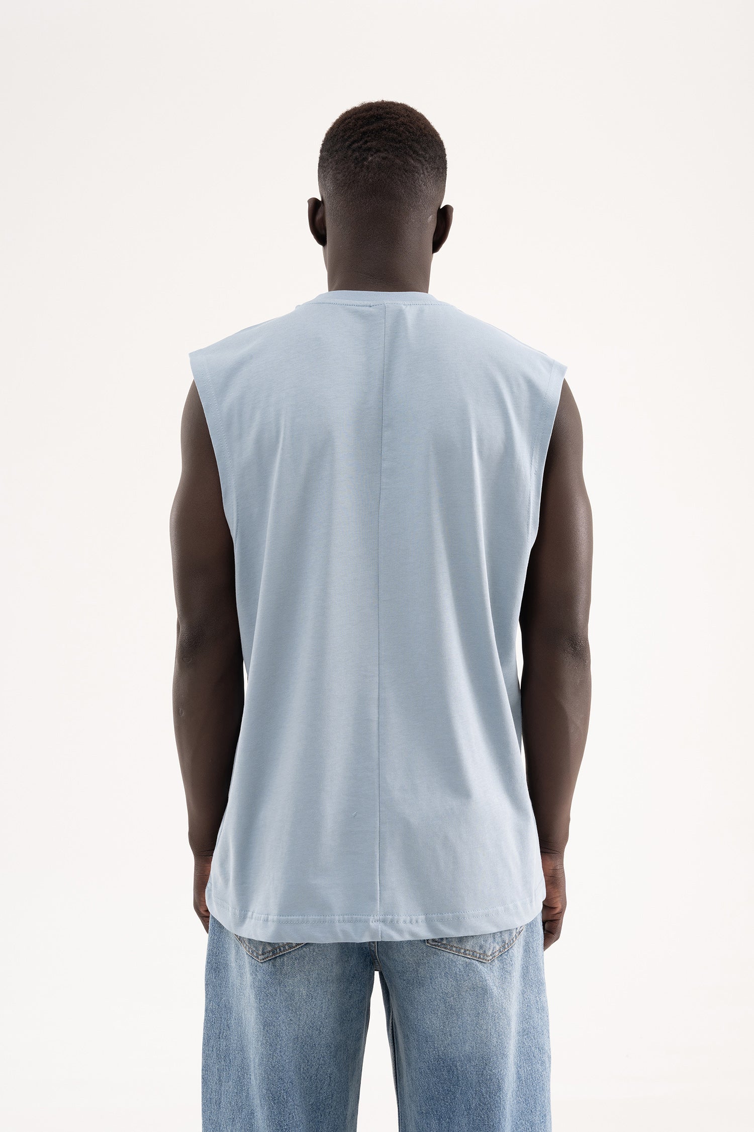 Erkek Oversize Bisiklet Yaka Basic Atlet Duman Mavi-5