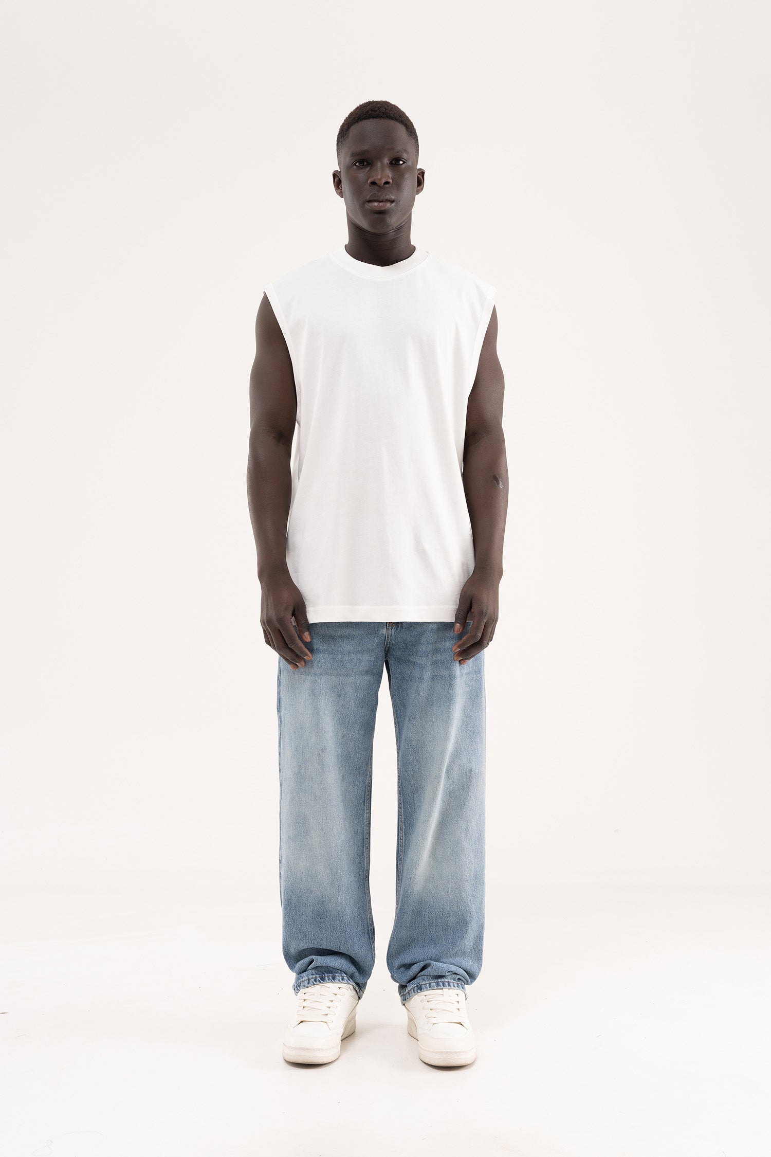 Erkek Oversize Bisiklet Yaka Basic Atlet Ekru-6