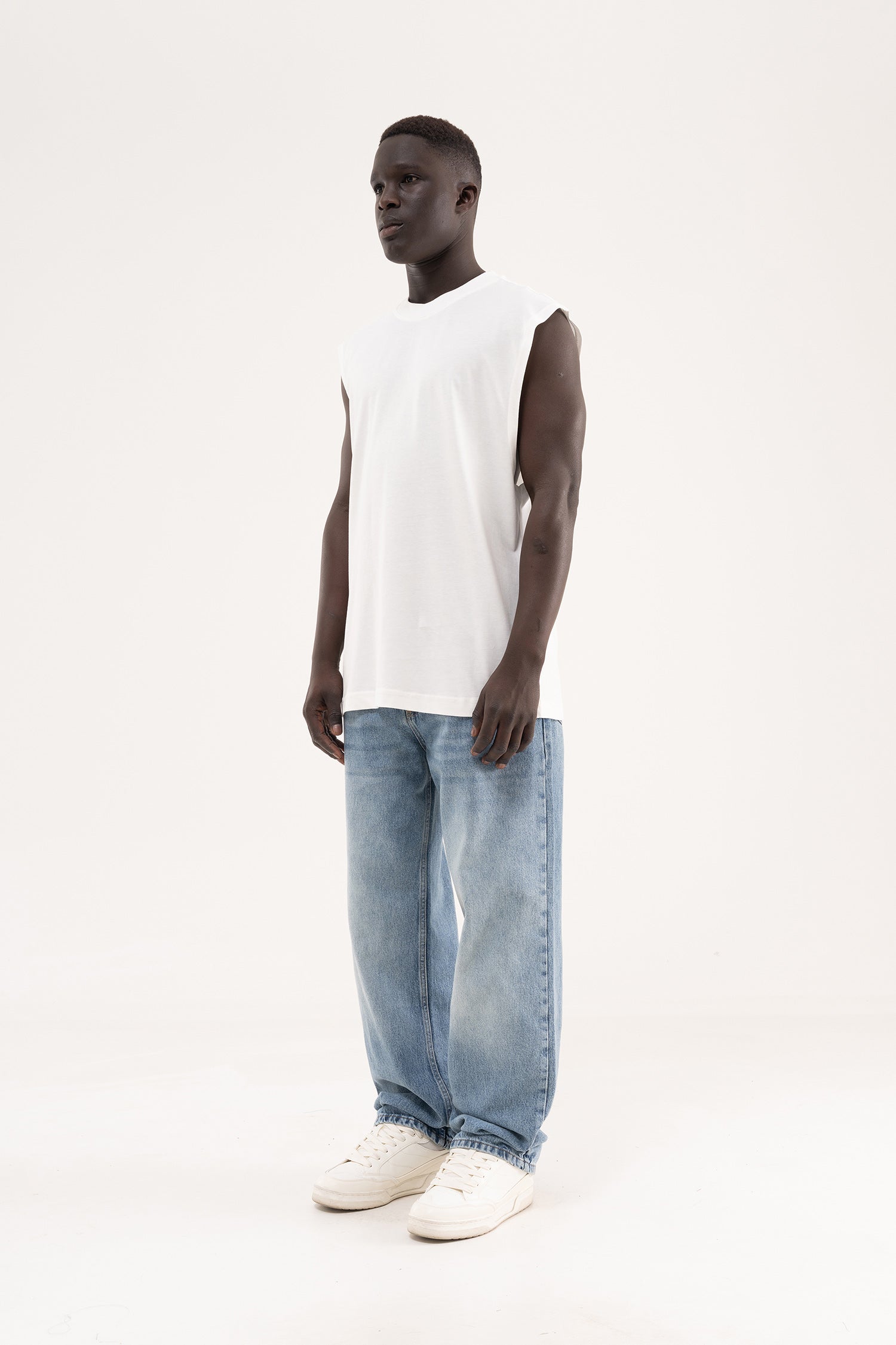 Erkek Oversize Bisiklet Yaka Basic Atlet Ekru-7