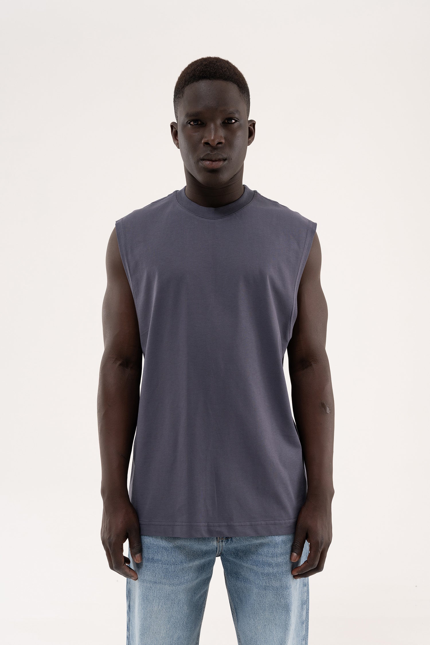 Erkek Oversize Bisiklet Yaka Basic Atlet Füme