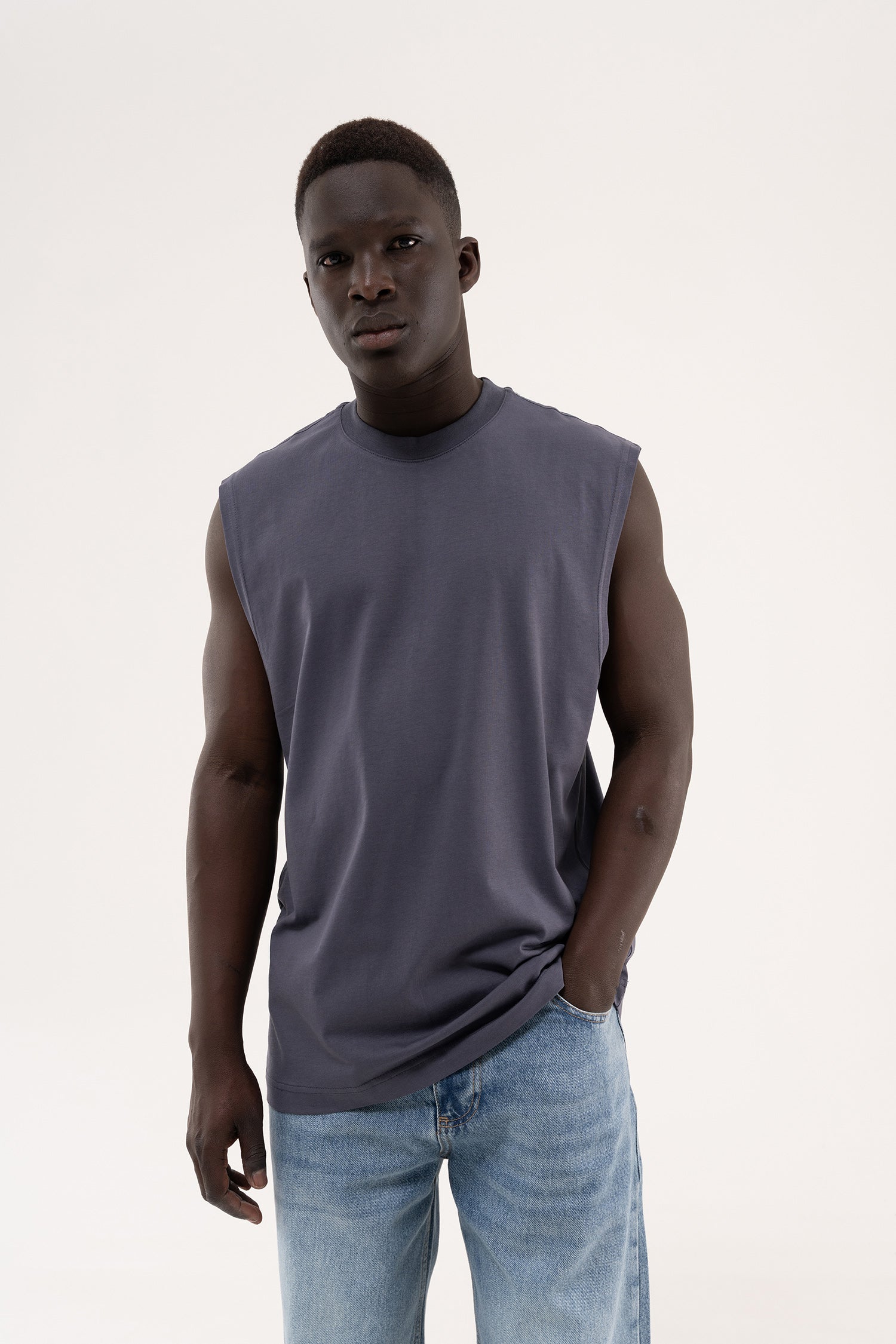 Erkek Oversize Bisiklet Yaka Basic Atlet Füme