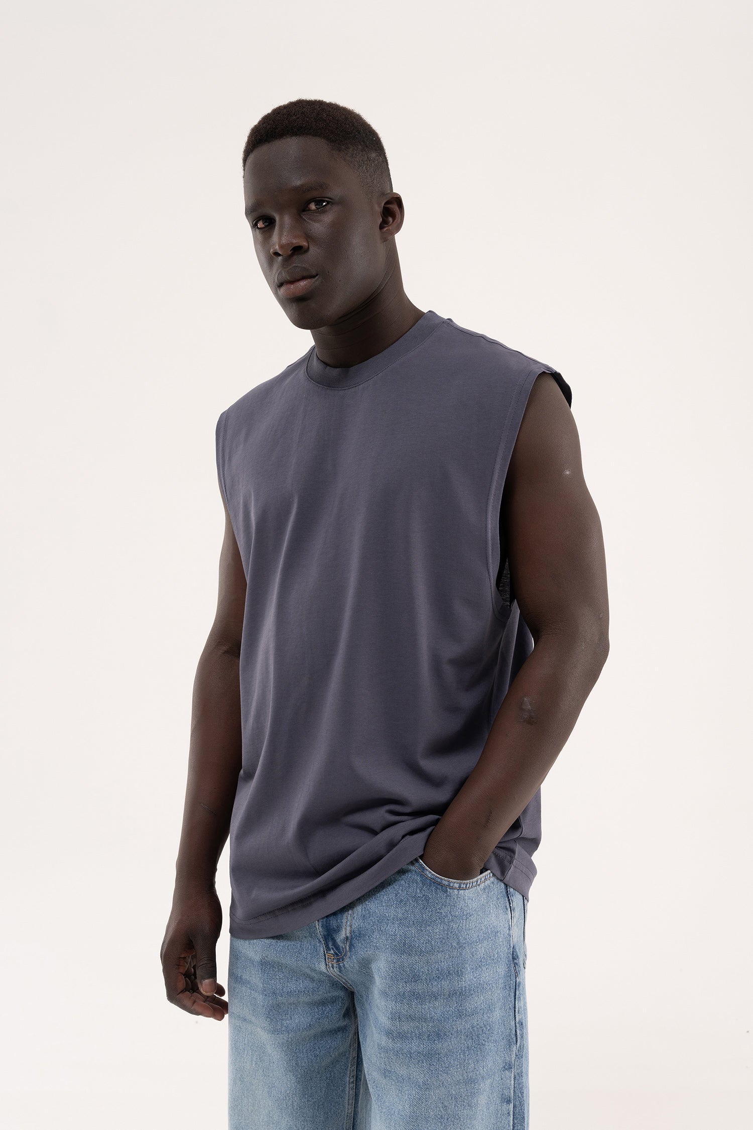 Erkek Oversize Bisiklet Yaka Basic Atlet Füme-3
