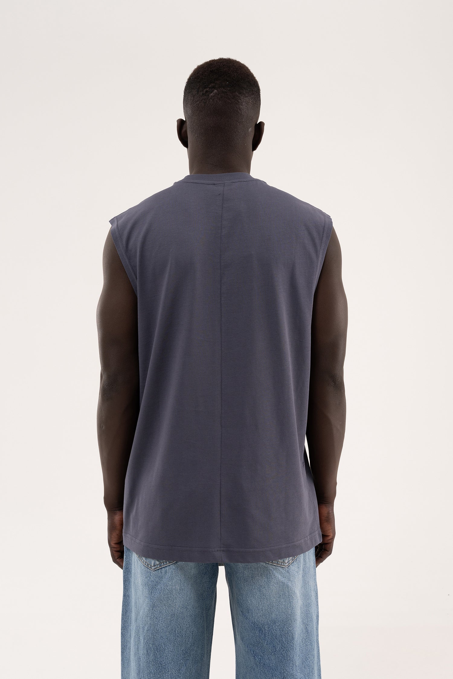 Erkek Oversize Bisiklet Yaka Basic Atlet Füme-5