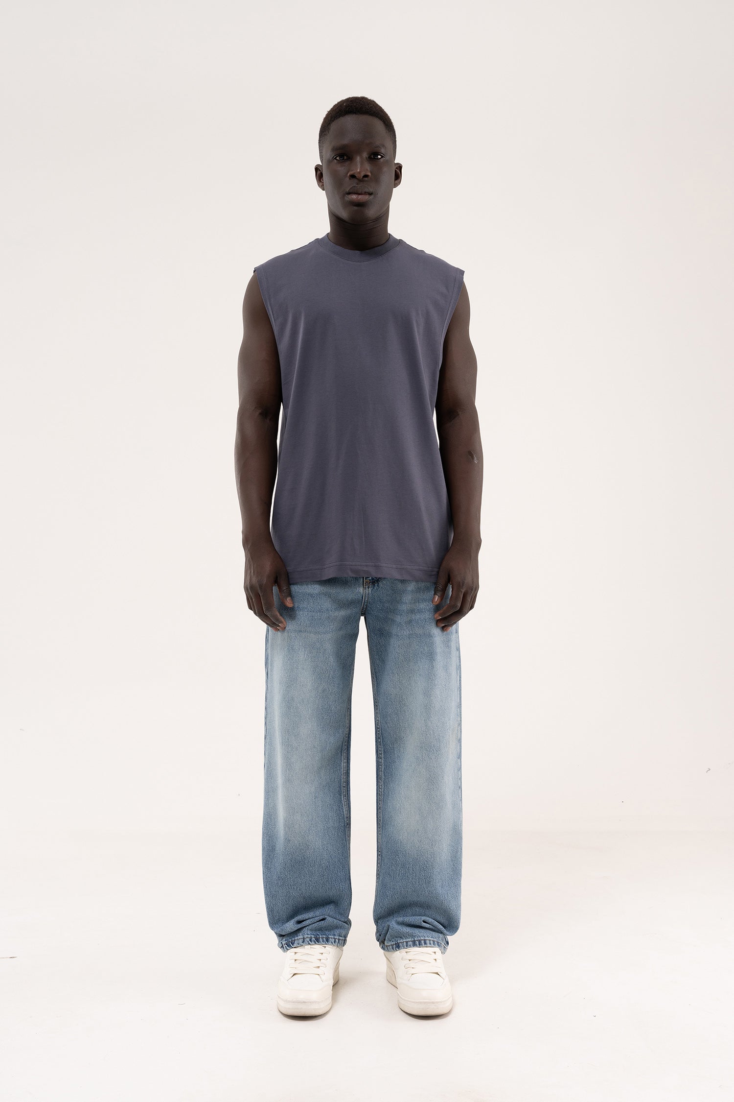 Erkek Oversize Bisiklet Yaka Basic Atlet Füme-6