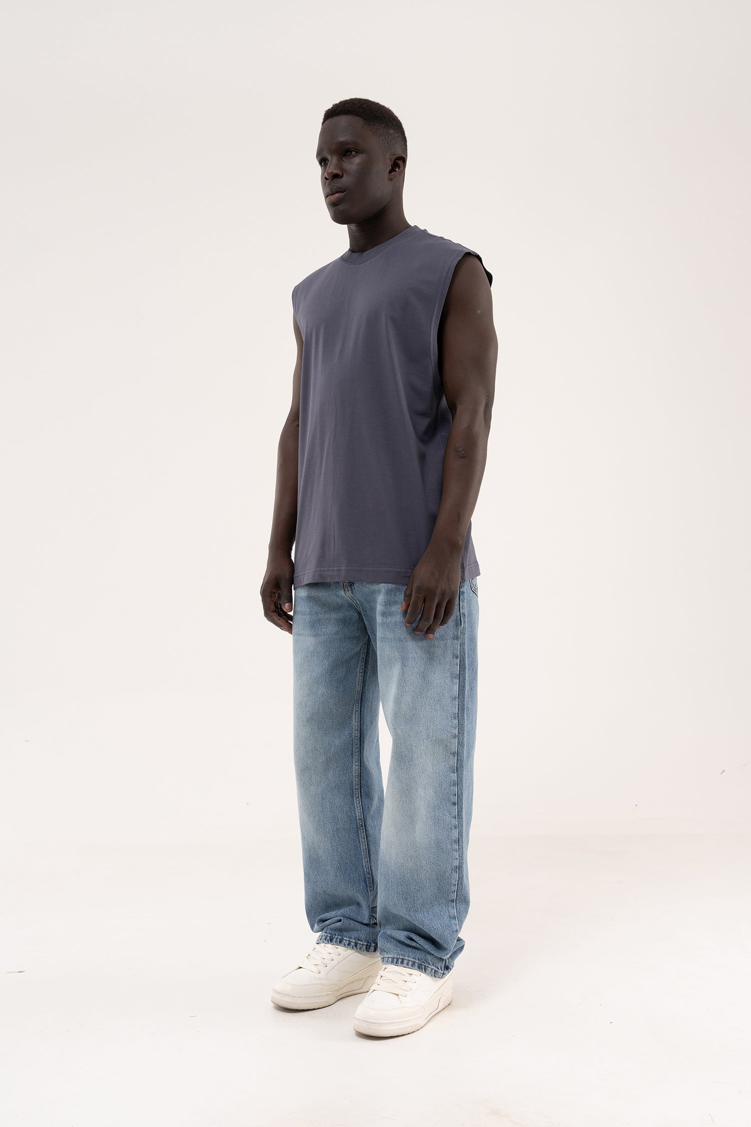 Erkek Oversize Bisiklet Yaka Basic Atlet Füme-7