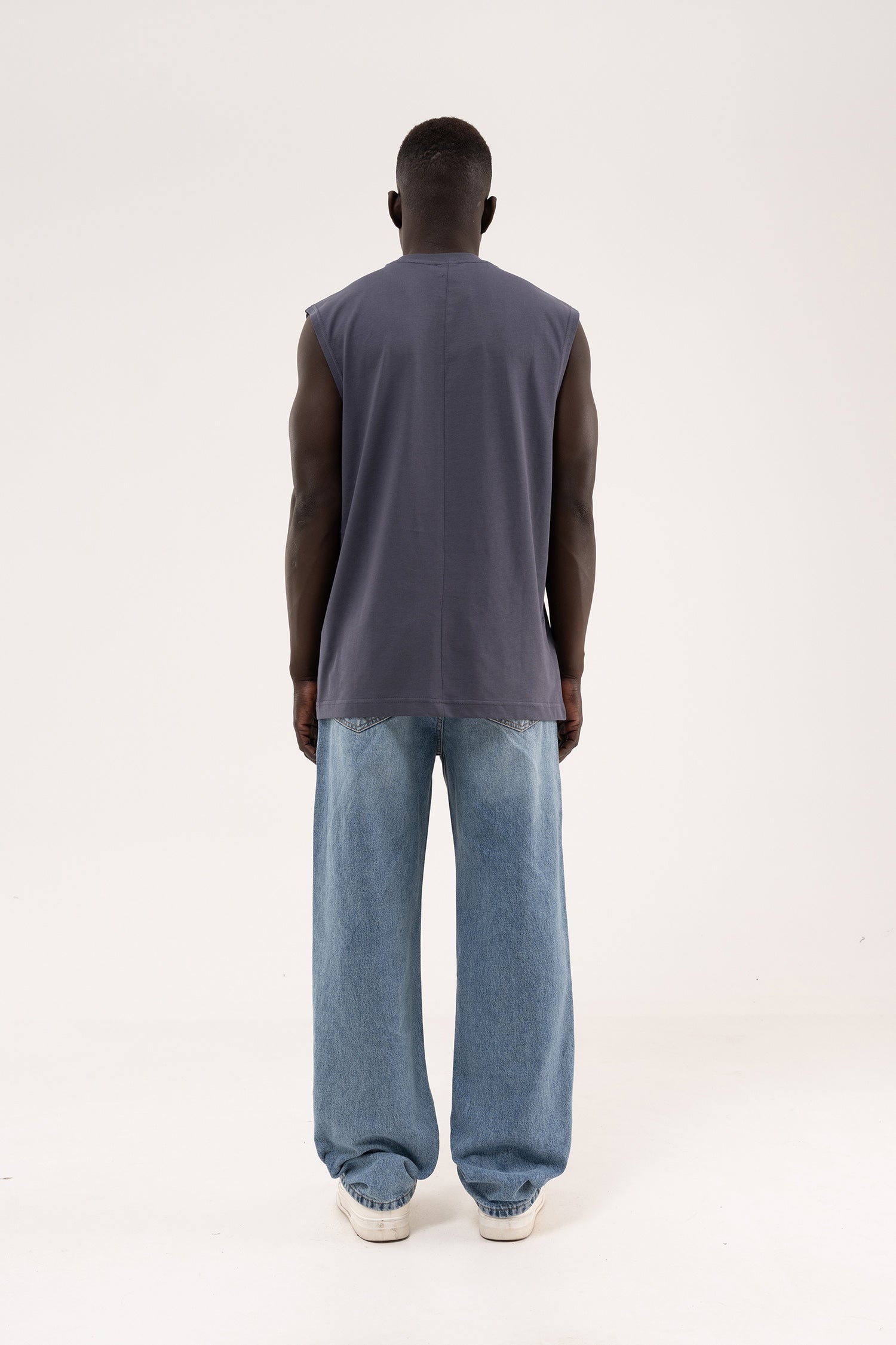Erkek Oversize Bisiklet Yaka Basic Atlet Füme-8