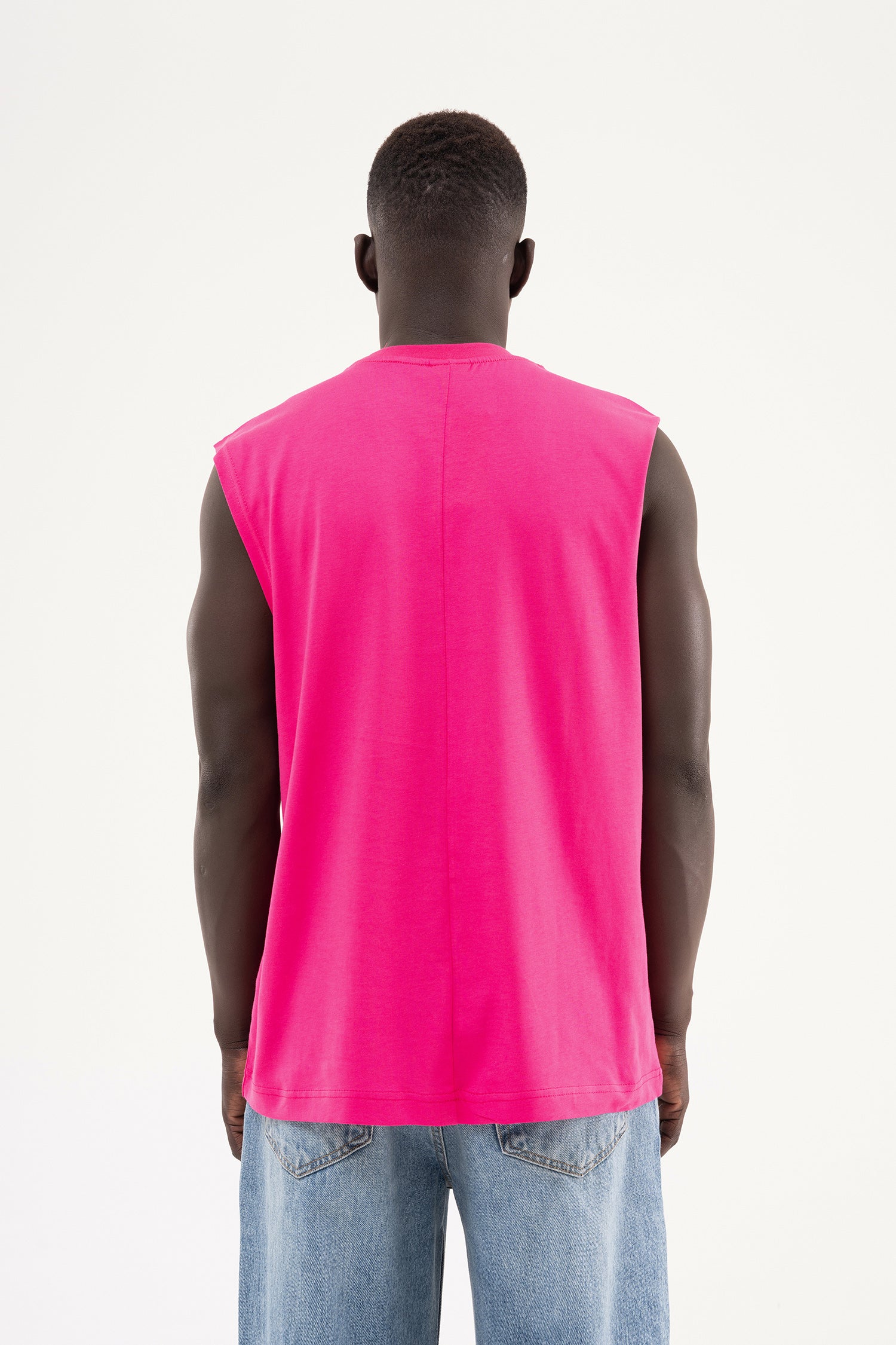 Erkek Oversize Bisiklet Yaka Basic Atlet Fuşya-5