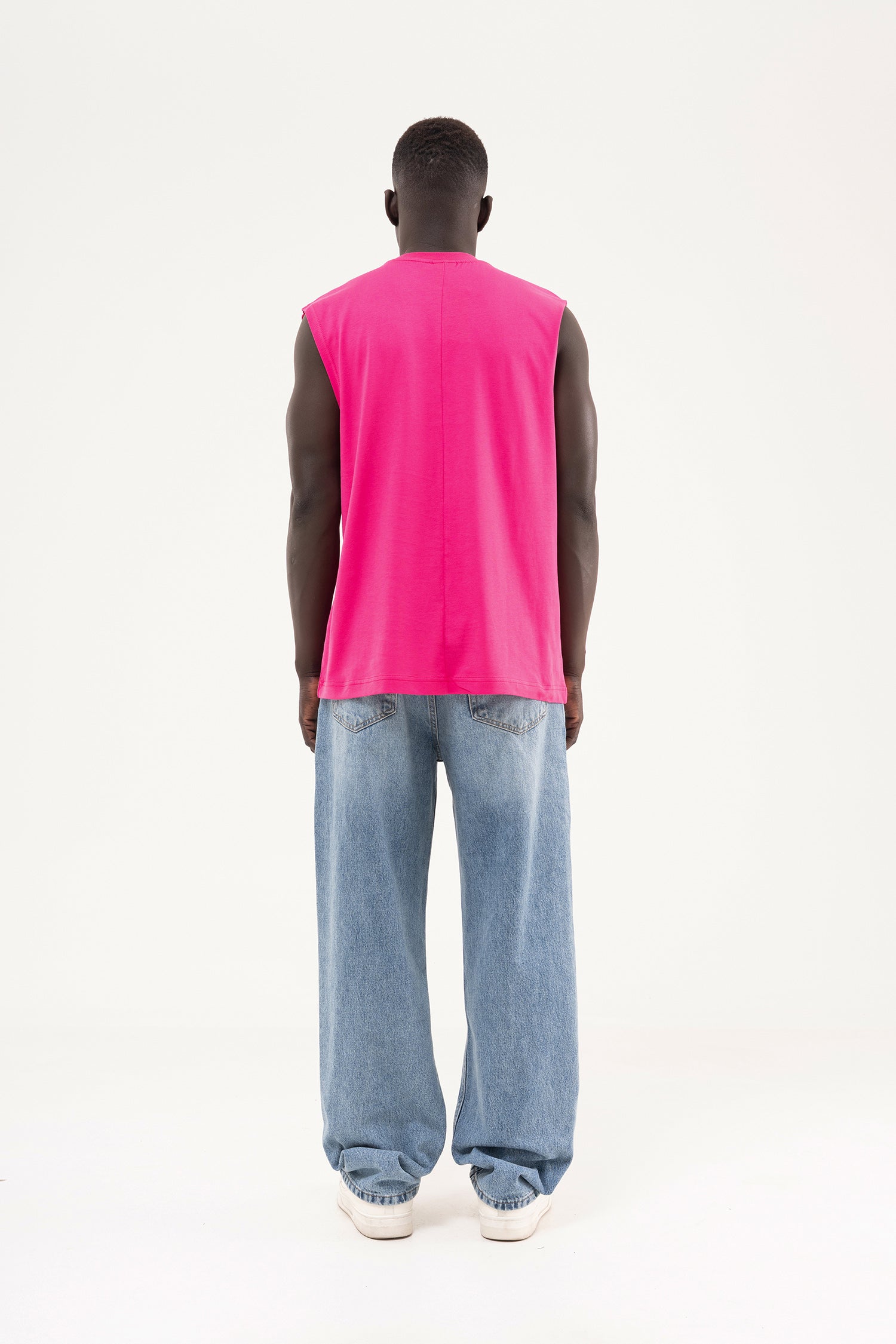 Erkek Oversize Bisiklet Yaka Basic Atlet Fuşya-8