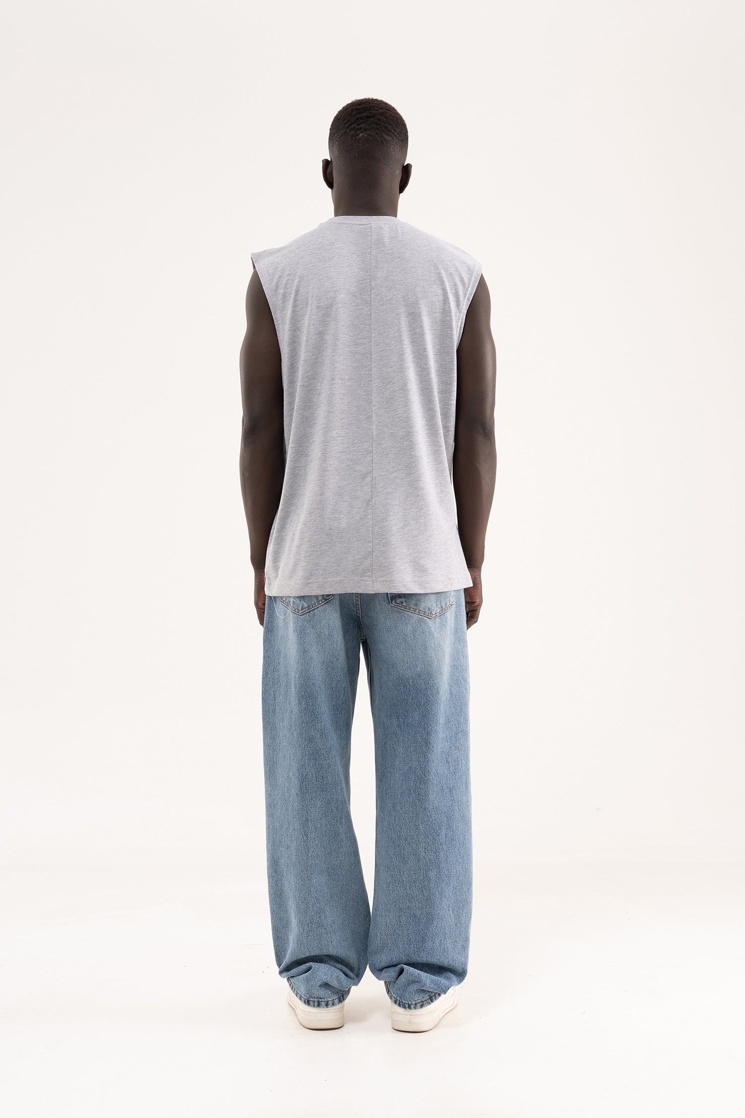 Erkek Oversize Bisiklet Yaka Basic Atlet Gri Melanj-8