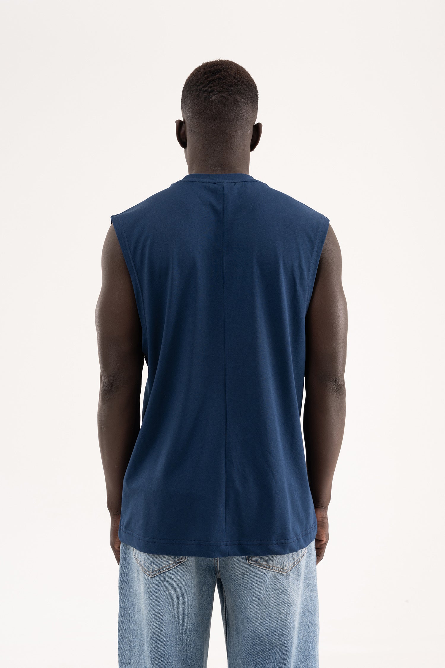Erkek Oversize Bisiklet Yaka Basic Atlet Indigo-5