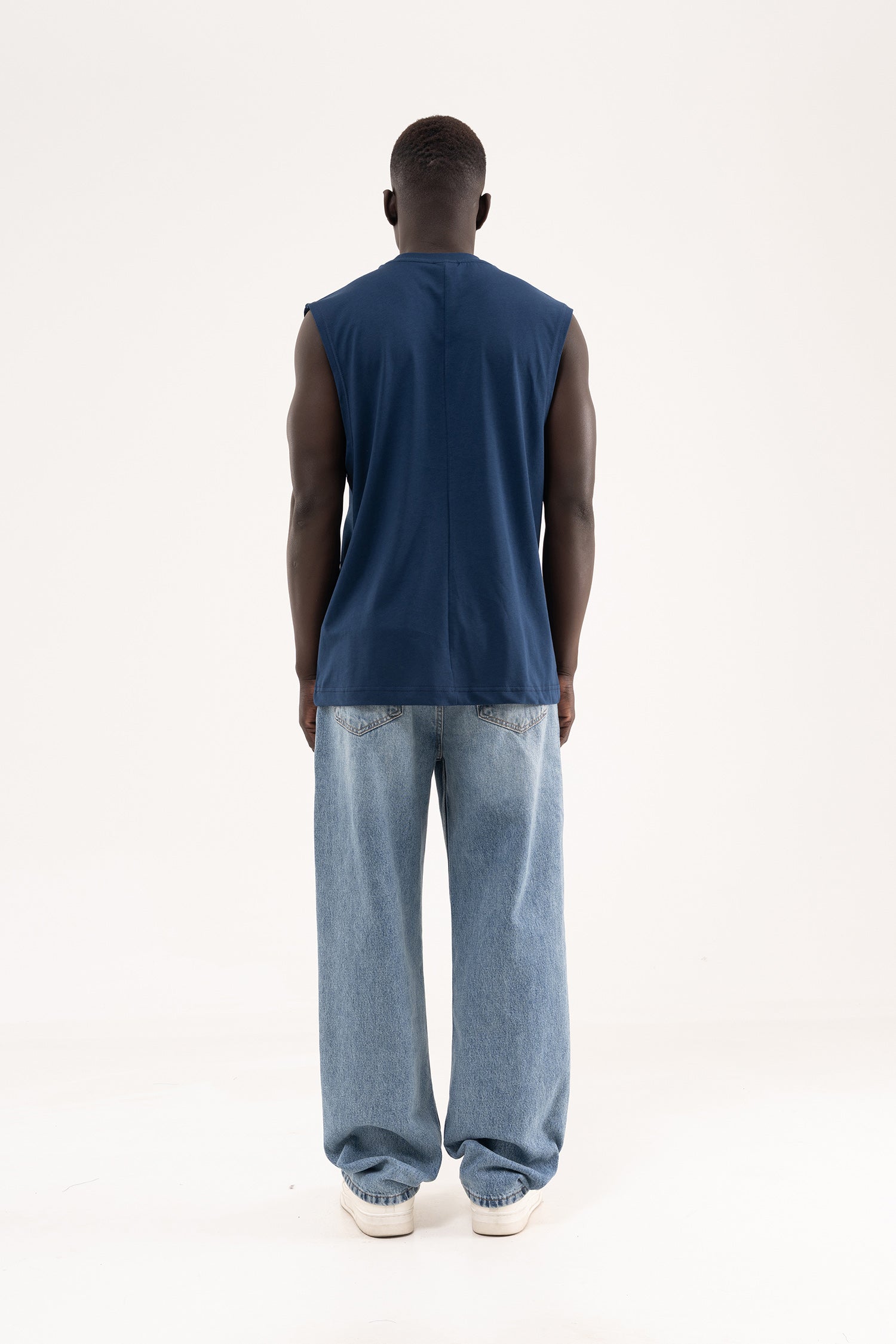 Erkek Oversize Bisiklet Yaka Basic Atlet Indigo-8