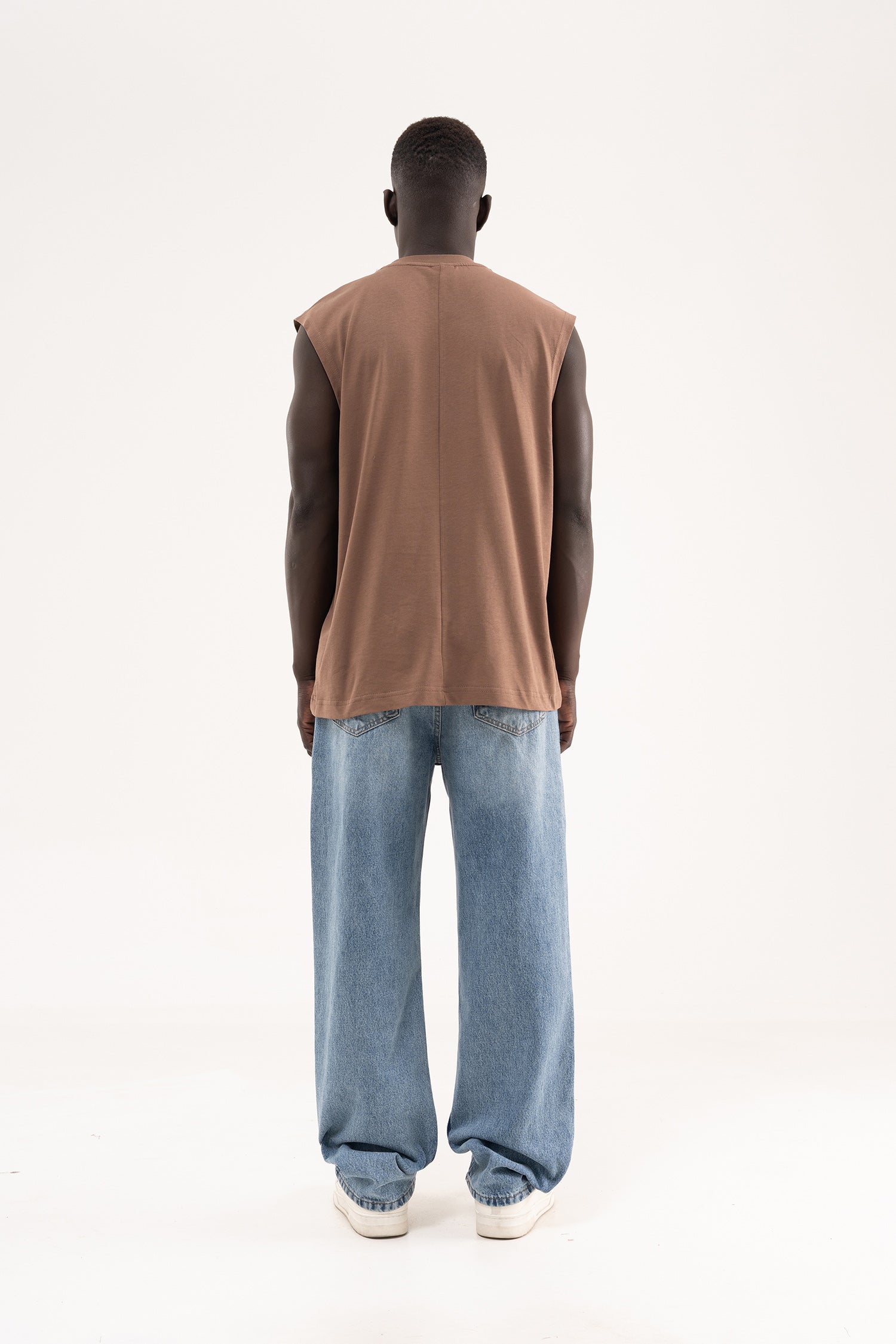 Erkek Oversize Bisiklet Yaka Basic Atlet Kakao-8