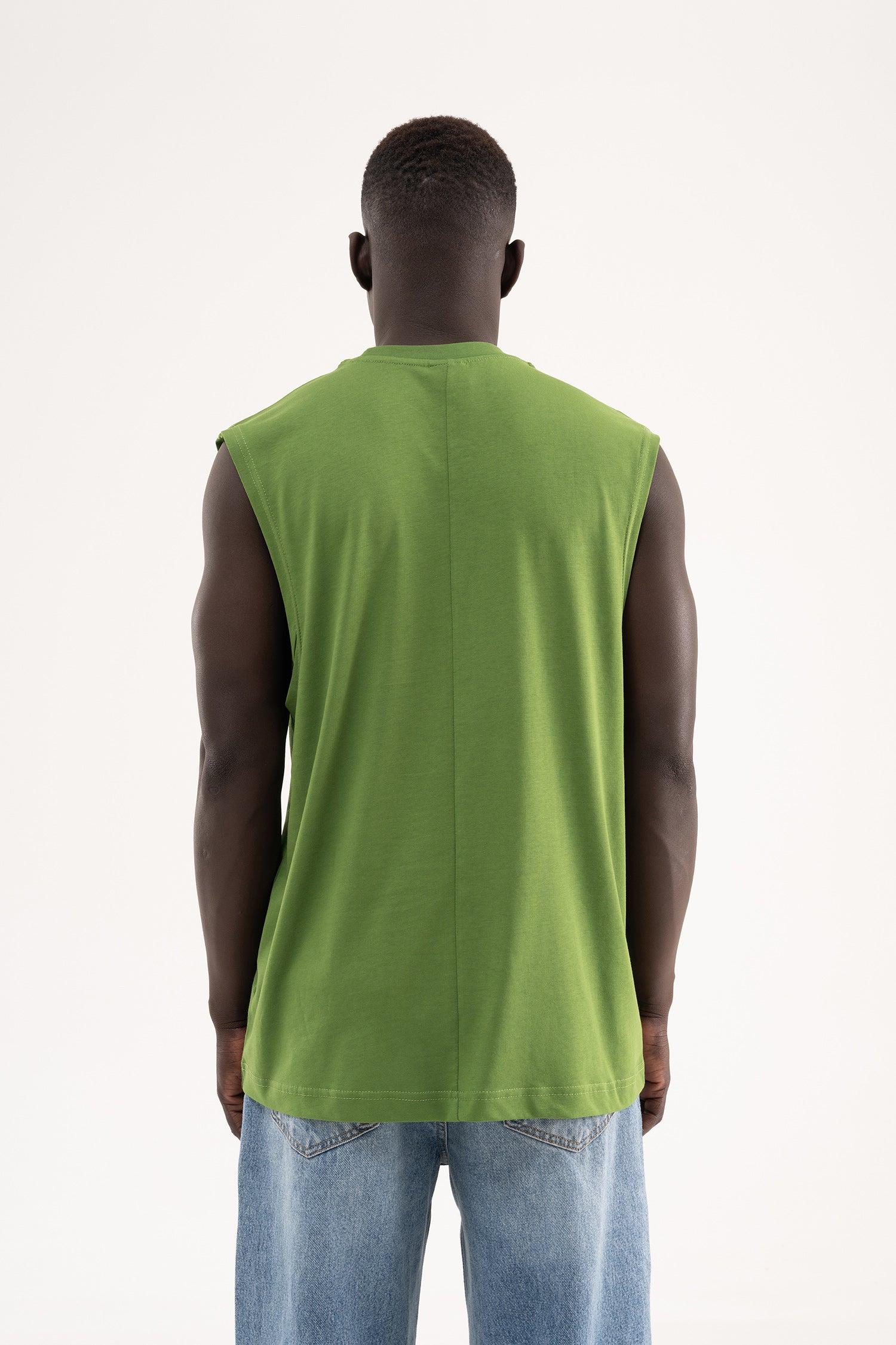 Erkek Oversize Bisiklet Yaka Basic Atlet Kale Yeşili-5