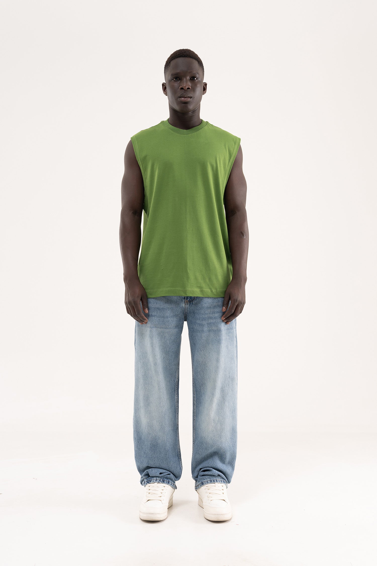 Erkek Oversize Bisiklet Yaka Basic Atlet Kale Yeşili-6