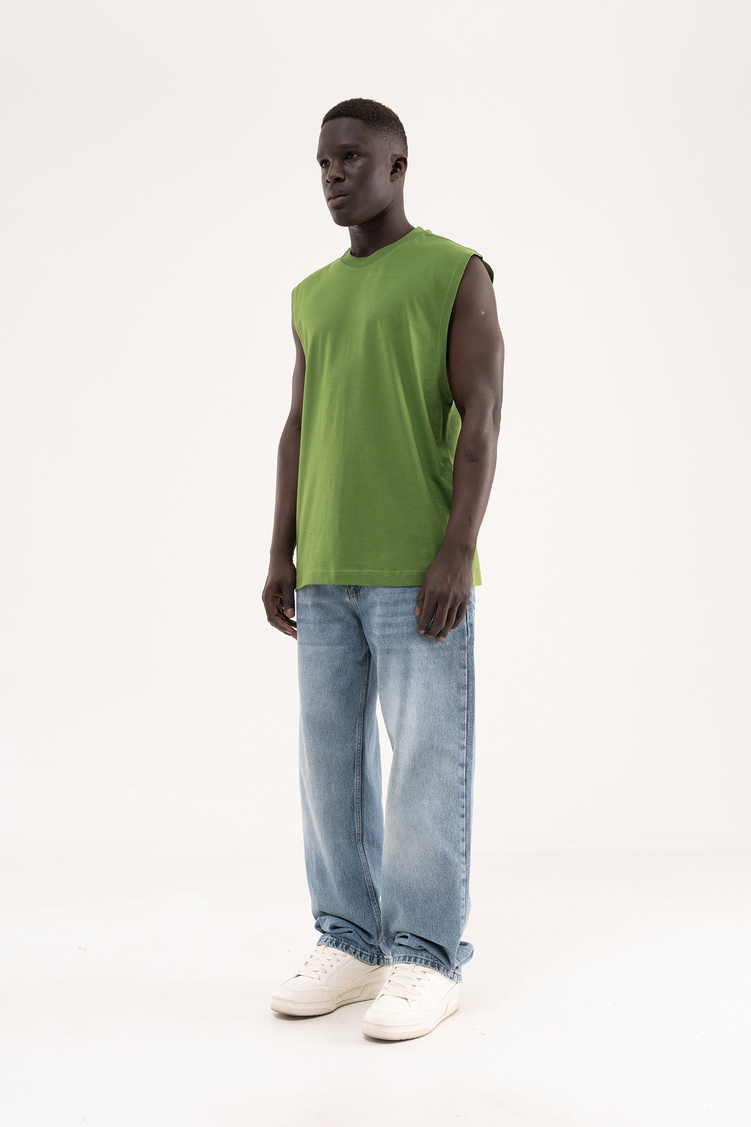 Erkek Oversize Bisiklet Yaka Basic Atlet Kale Yeşili-7