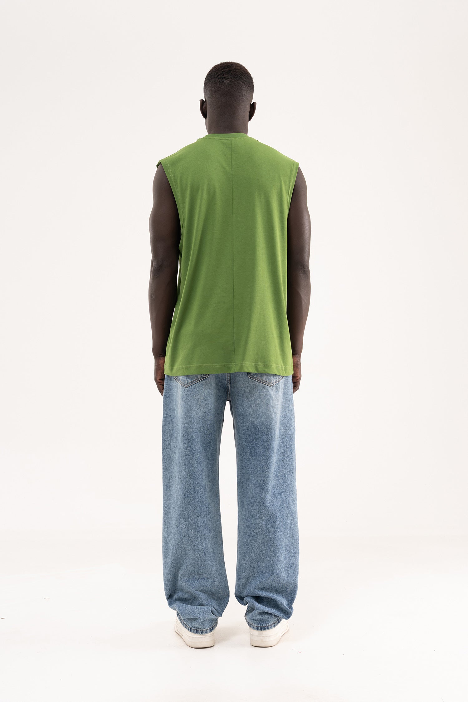 Erkek Oversize Bisiklet Yaka Basic Atlet Kale Yeşili-8