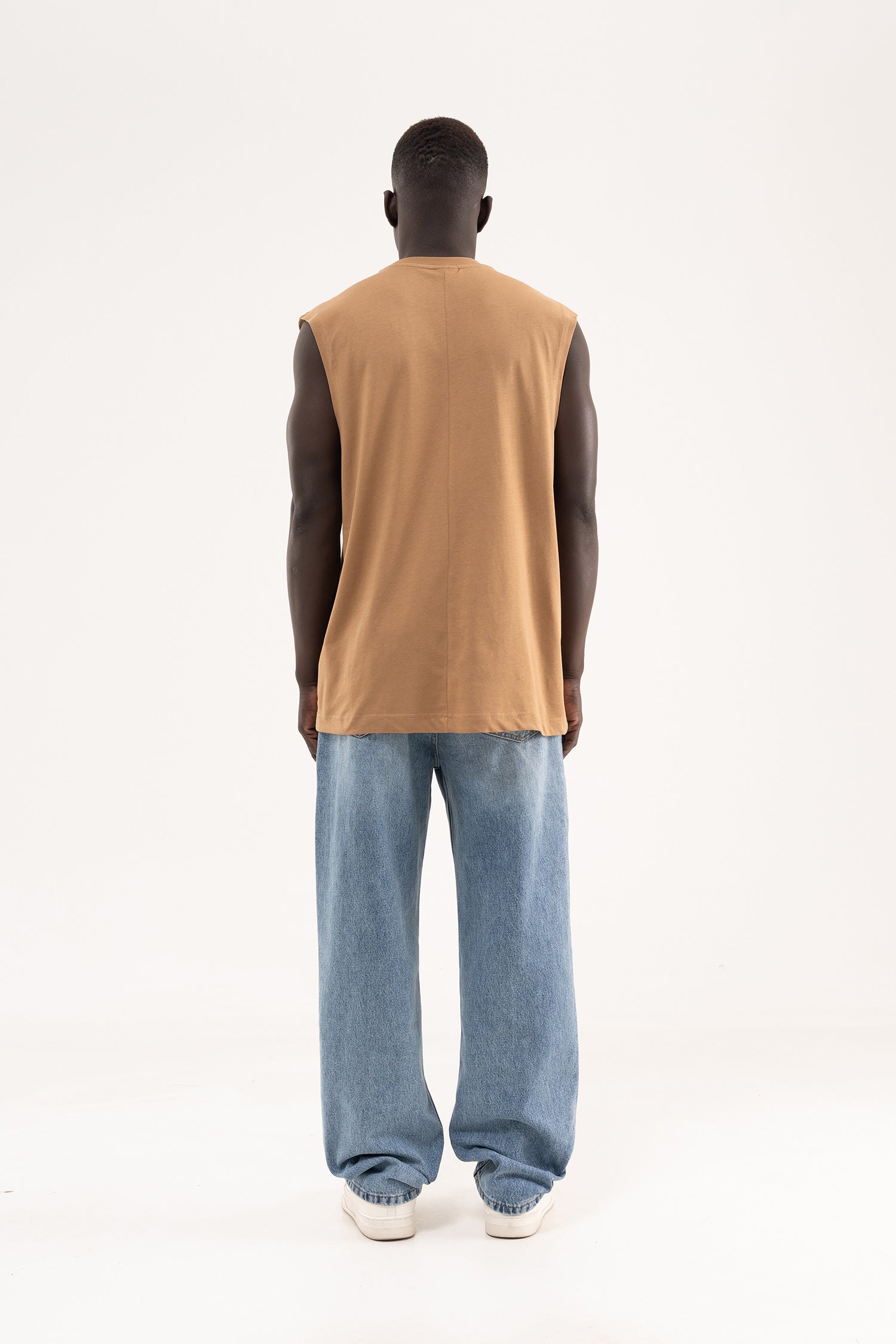 Erkek Oversize Bisiklet Yaka Basic Atlet Kapuçino-8