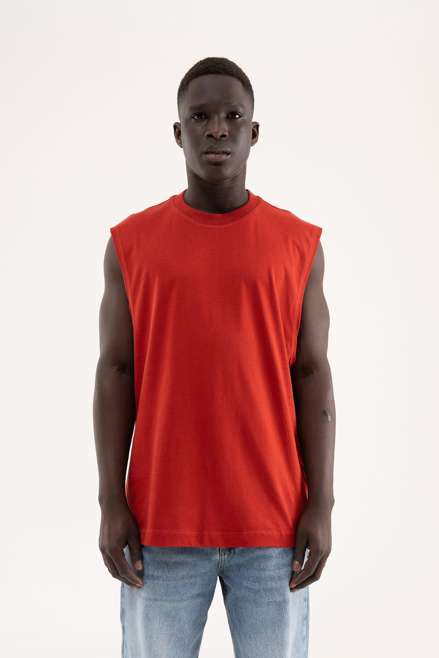 Erkek Oversize Bisiklet Yaka Basic Atlet Kiremit