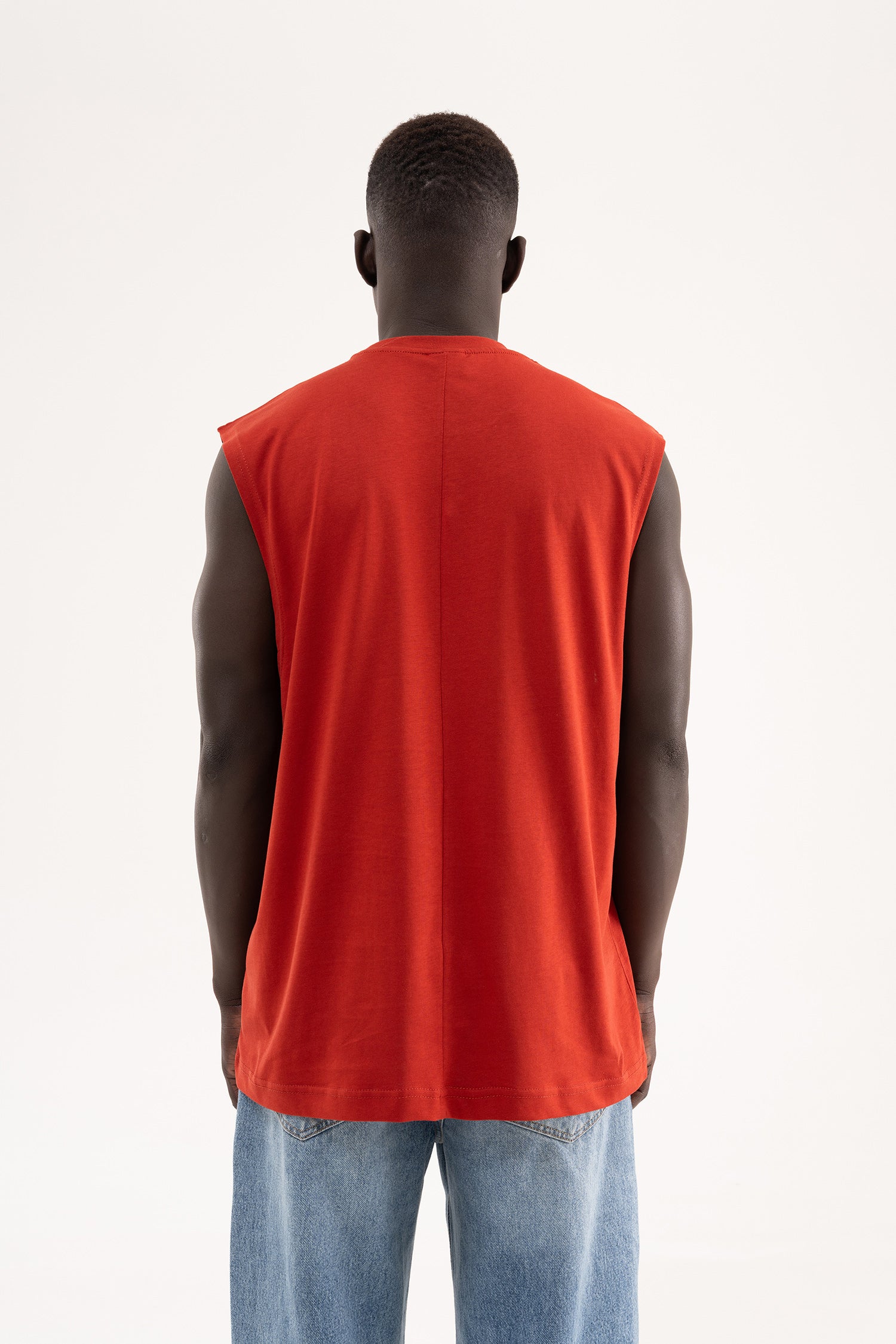 Erkek Oversize Bisiklet Yaka Basic Atlet Kiremit-5