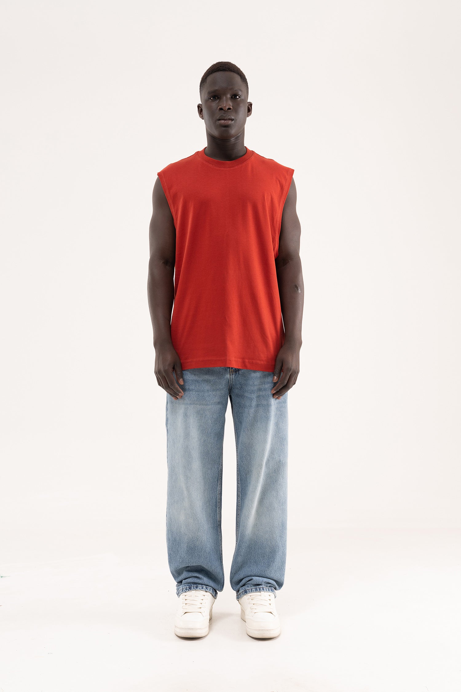Erkek Oversize Bisiklet Yaka Basic Atlet Kiremit-6