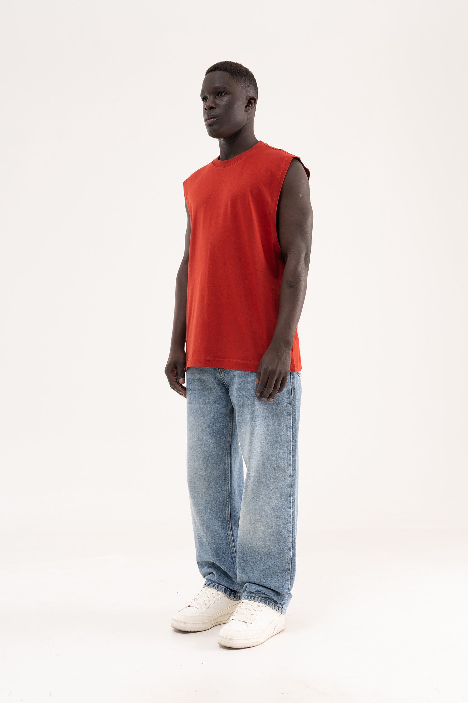 Erkek Oversize Bisiklet Yaka Basic Atlet Kiremit-7