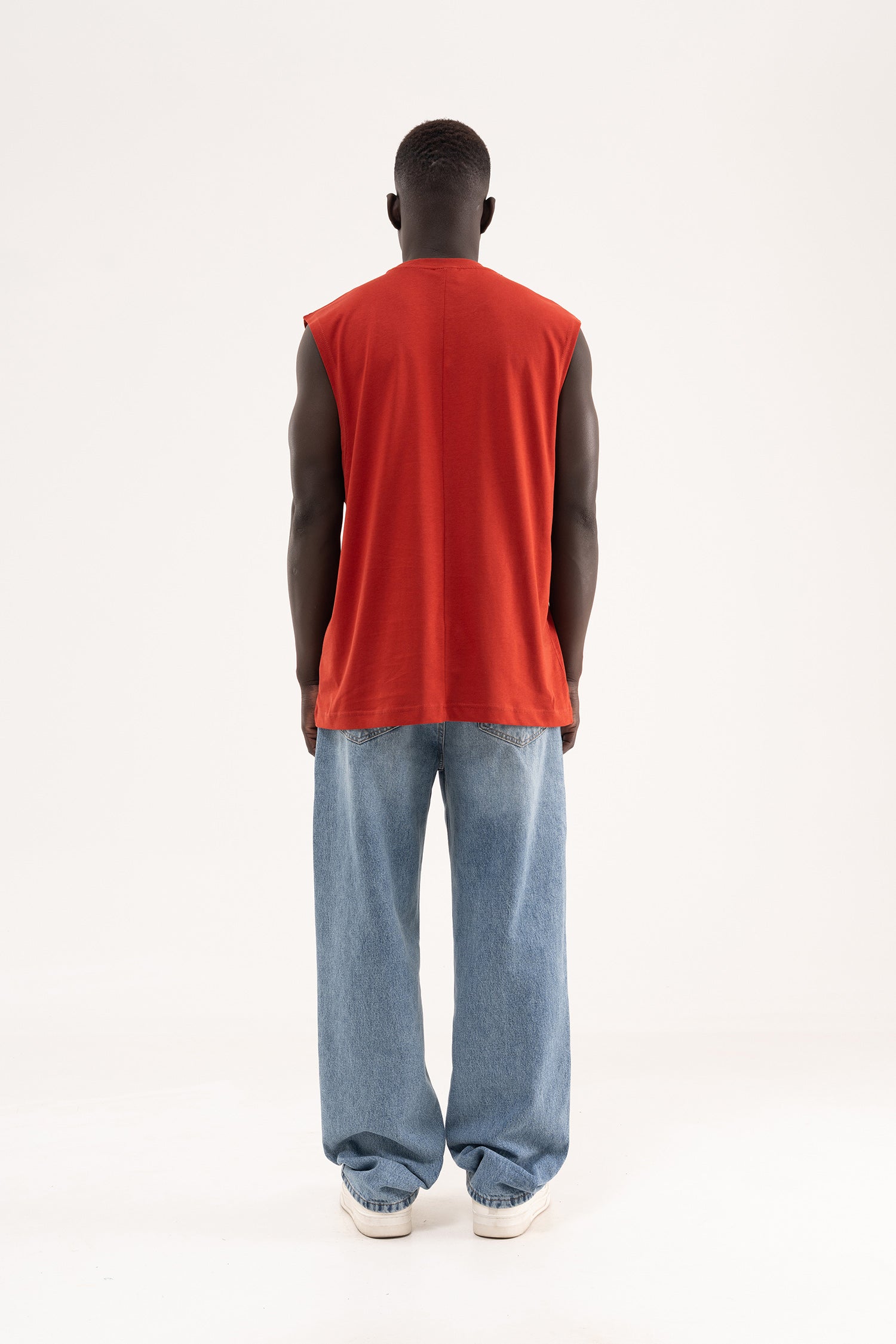 Erkek Oversize Bisiklet Yaka Basic Atlet Kiremit-8
