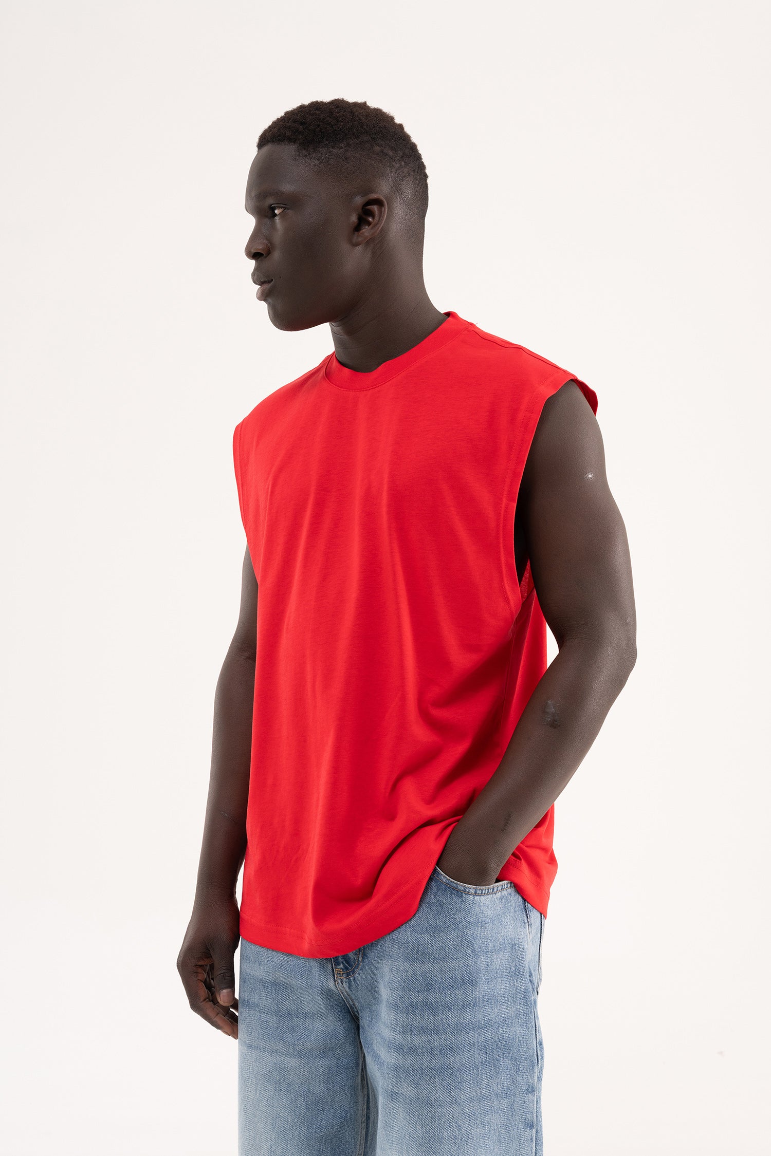 Erkek Oversize Bisiklet Yaka Basic Atlet Kırmızı-3