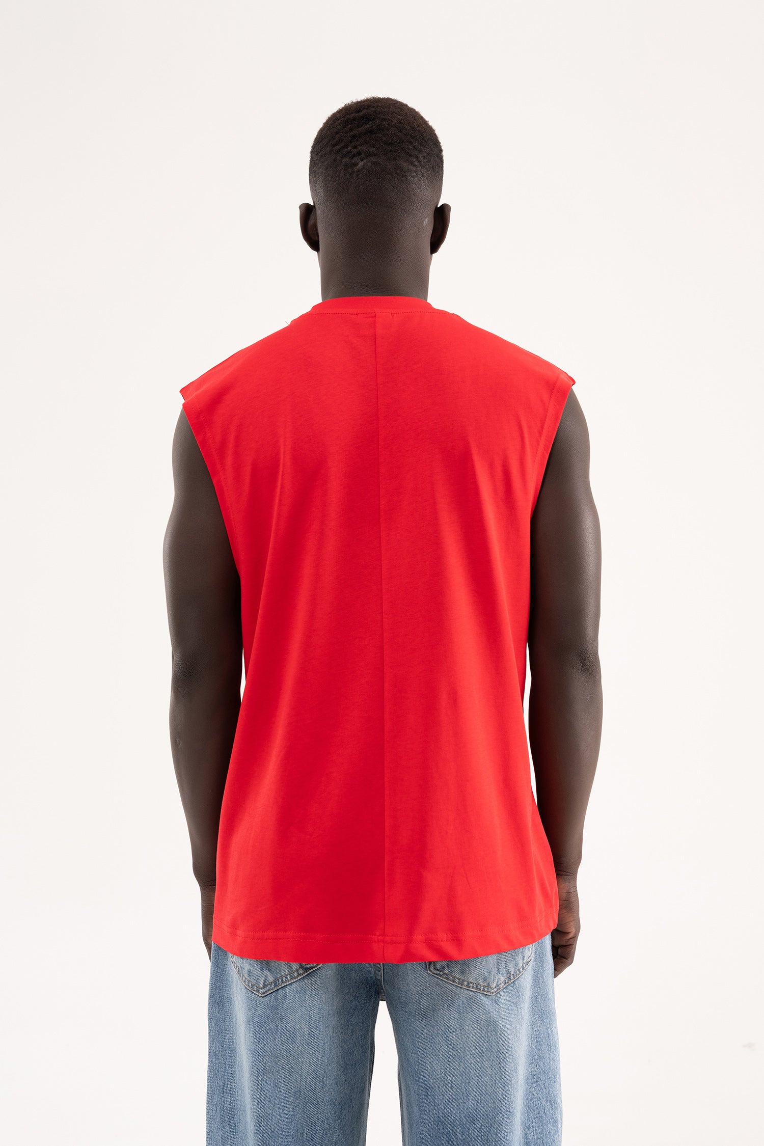 Erkek Oversize Bisiklet Yaka Basic Atlet Kırmızı-5