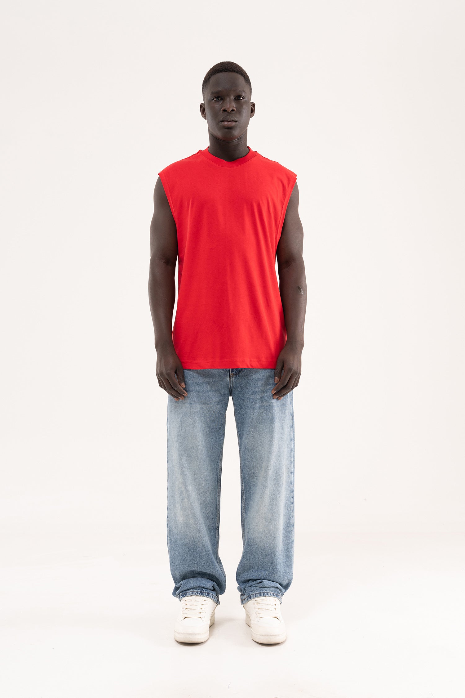 Erkek Oversize Bisiklet Yaka Basic Atlet Kırmızı-6