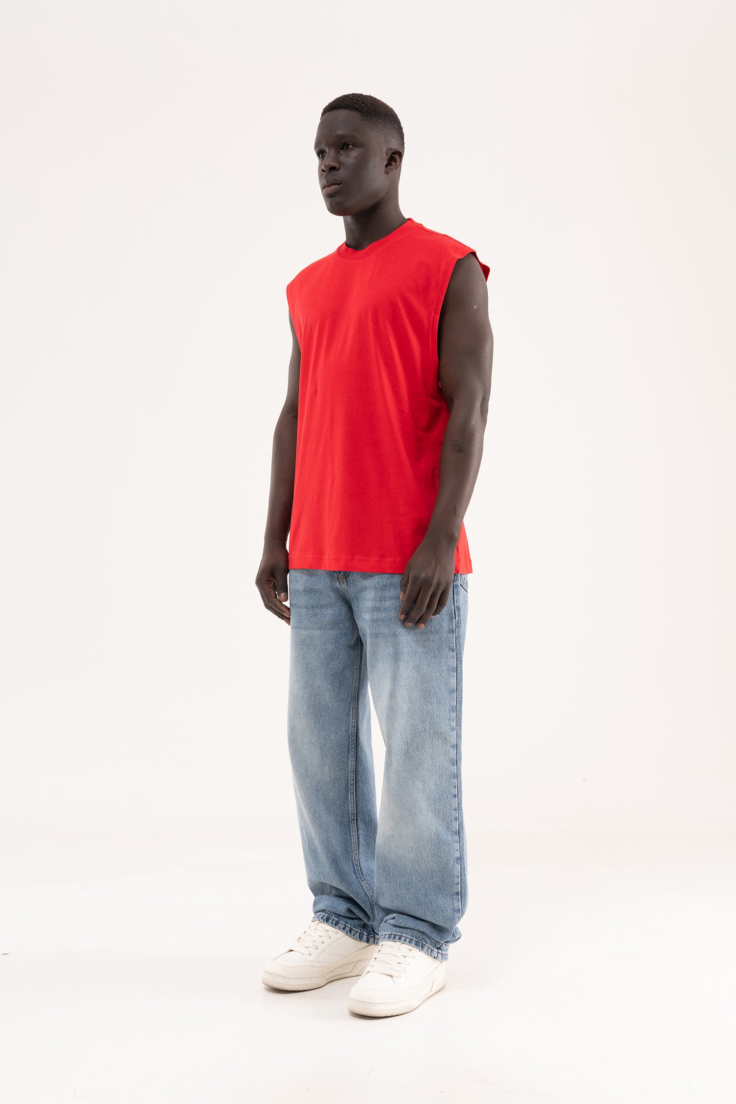 Erkek Oversize Bisiklet Yaka Basic Atlet Kırmızı-7