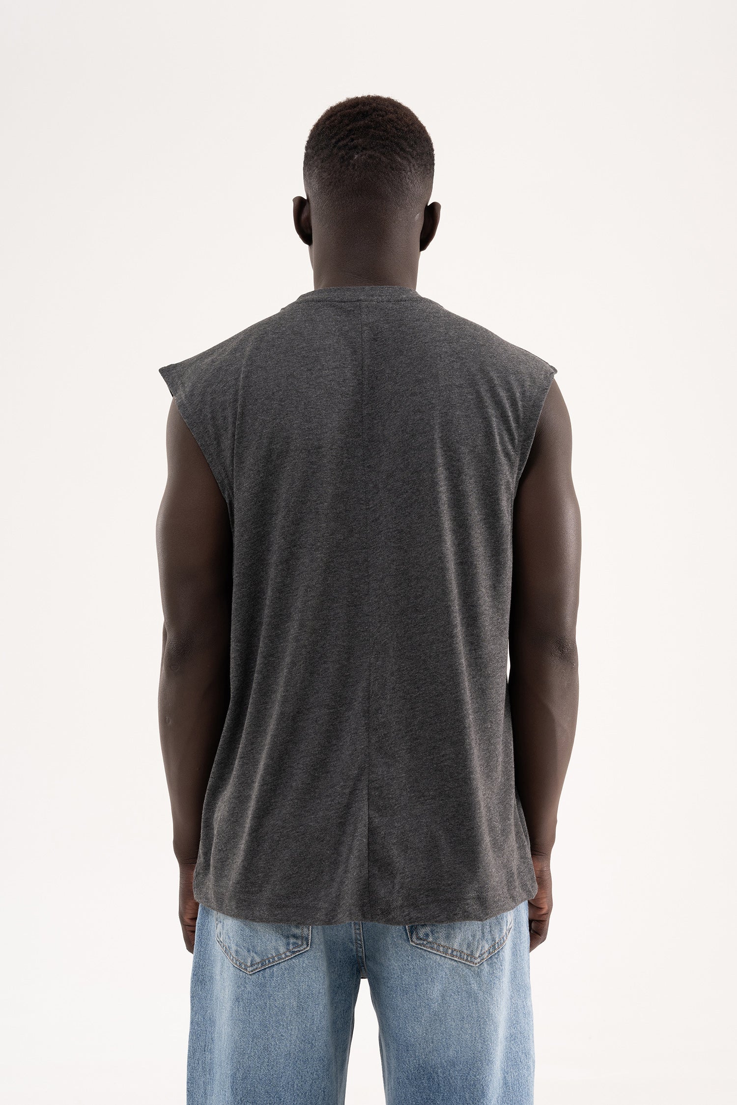 Erkek Oversize Bisiklet Yaka Basic Atlet Koyu Antrasit-5