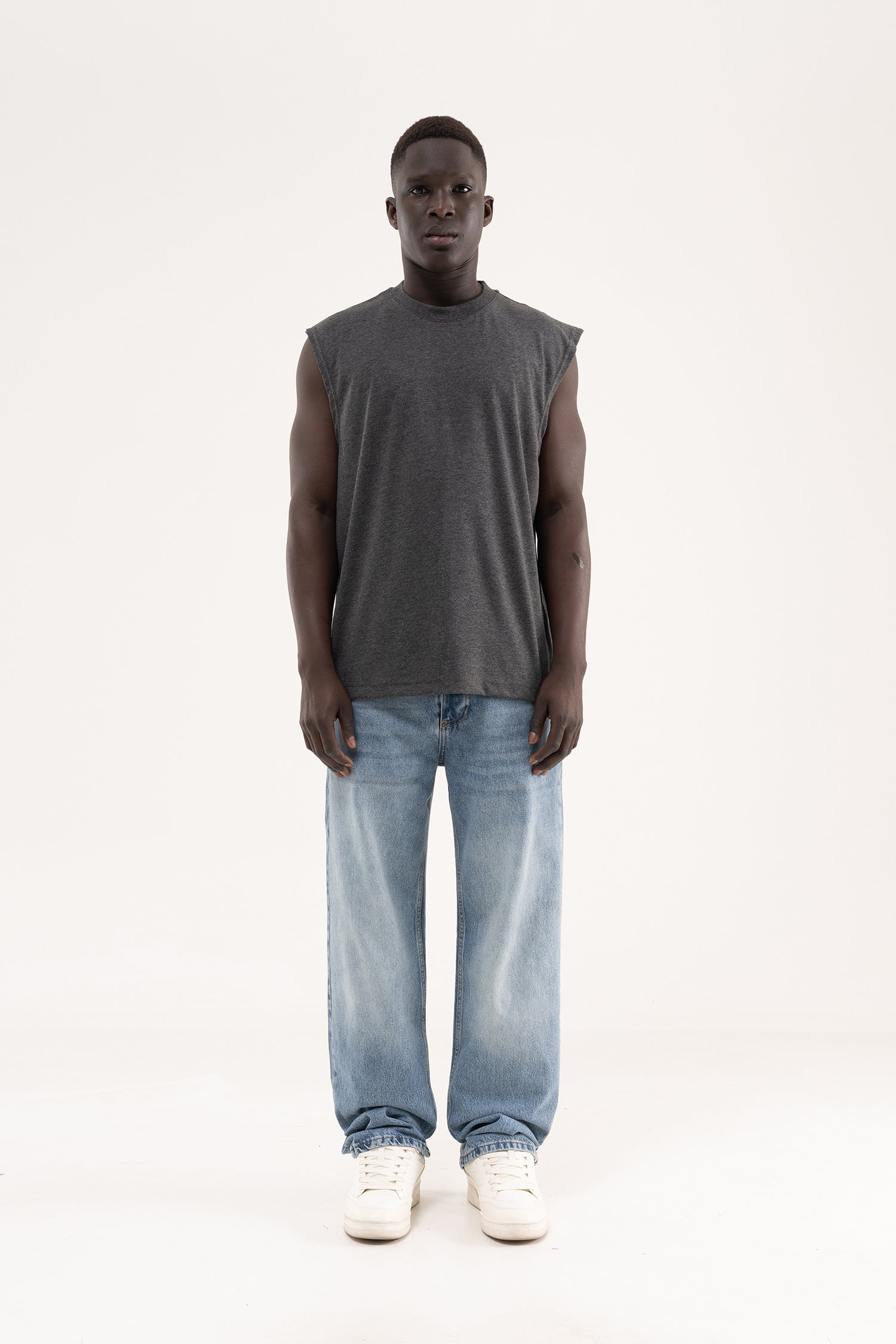 Erkek Oversize Bisiklet Yaka Basic Atlet Koyu Antrasit-6