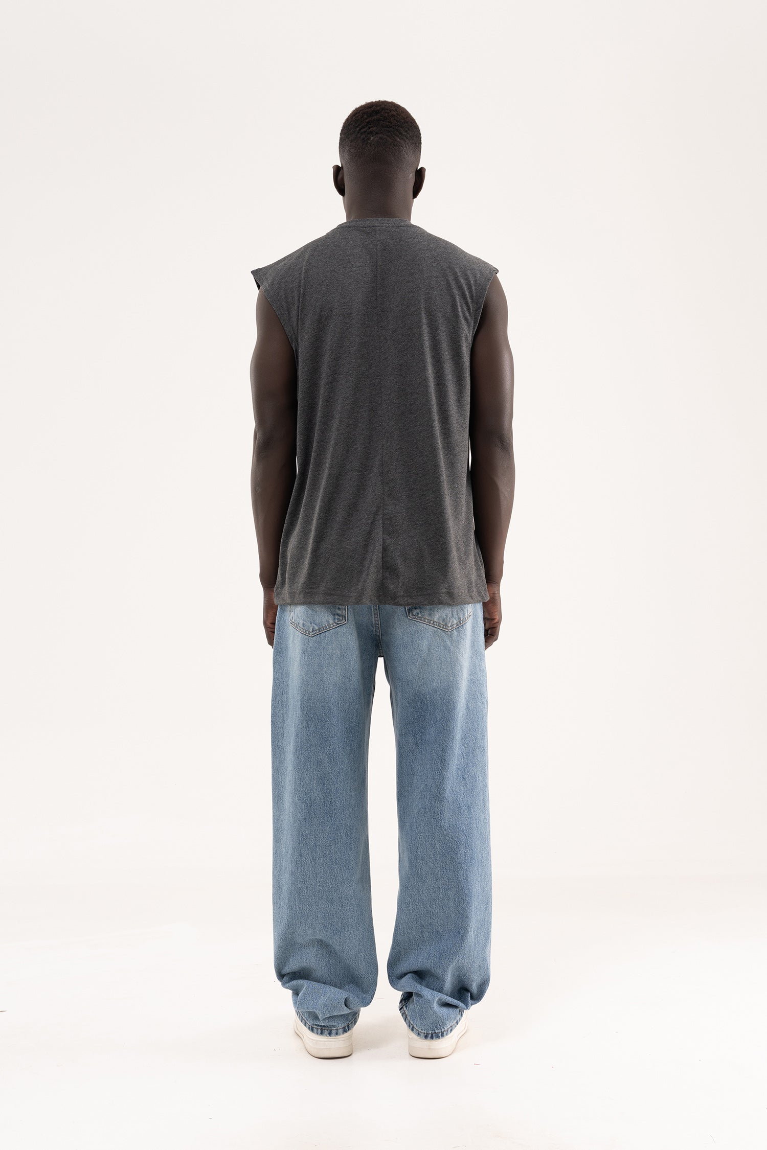 Erkek Oversize Bisiklet Yaka Basic Atlet Koyu Antrasit-8