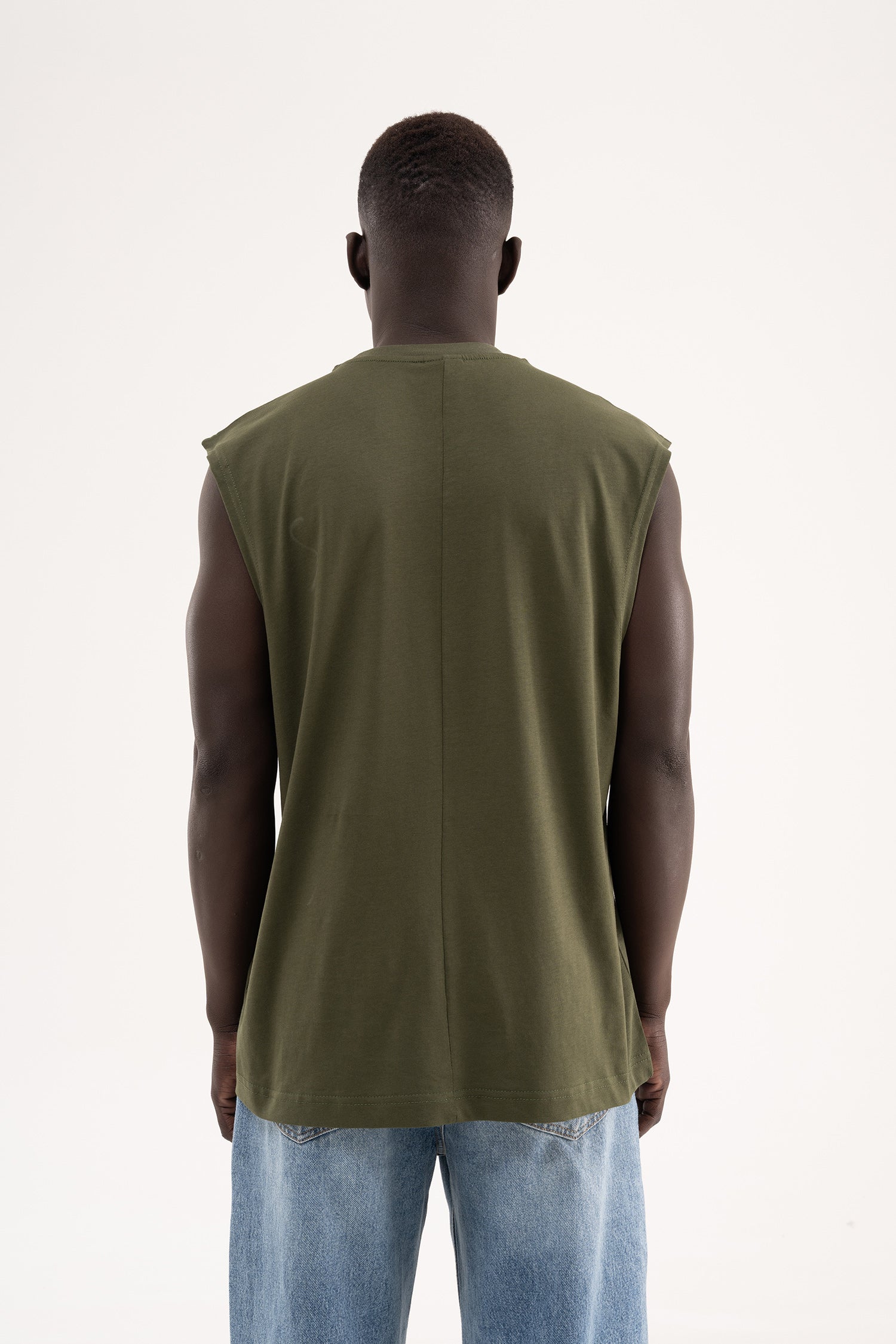 Erkek Oversize Bisiklet Yaka Basic Atlet Koyu Haki-5