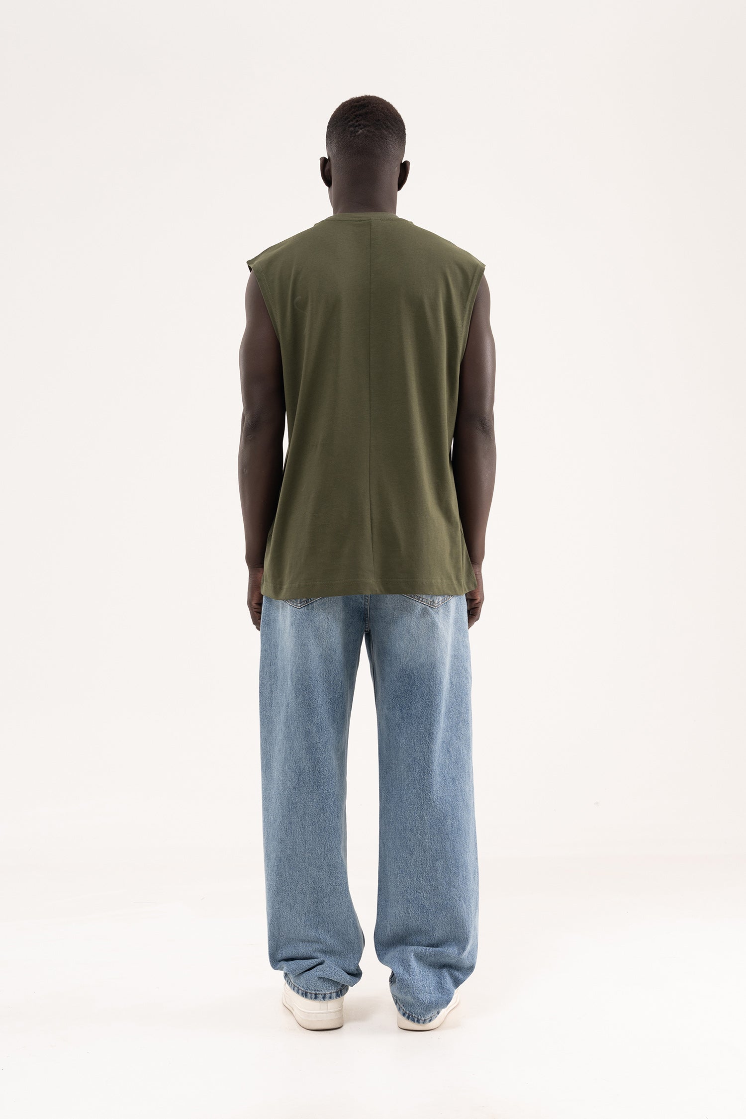Erkek Oversize Bisiklet Yaka Basic Atlet Koyu Haki-8