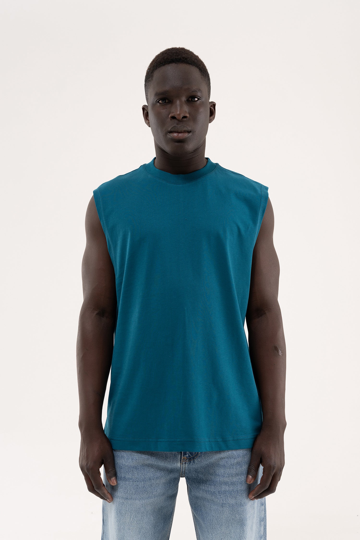 Erkek Oversize Bisiklet Yaka Basic Atlet Koyu Petrol