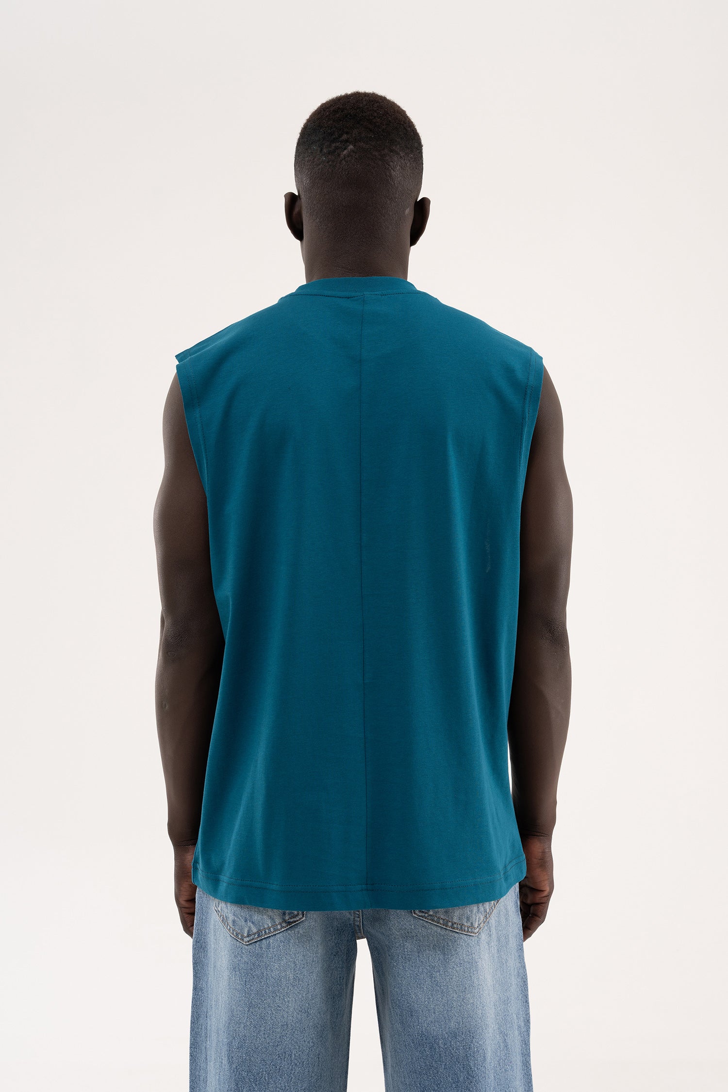 Erkek Oversize Bisiklet Yaka Basic Atlet Koyu Petrol-5
