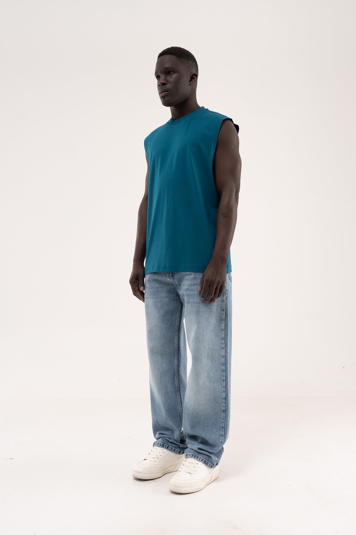 Erkek Oversize Bisiklet Yaka Basic Atlet Koyu Petrol-7
