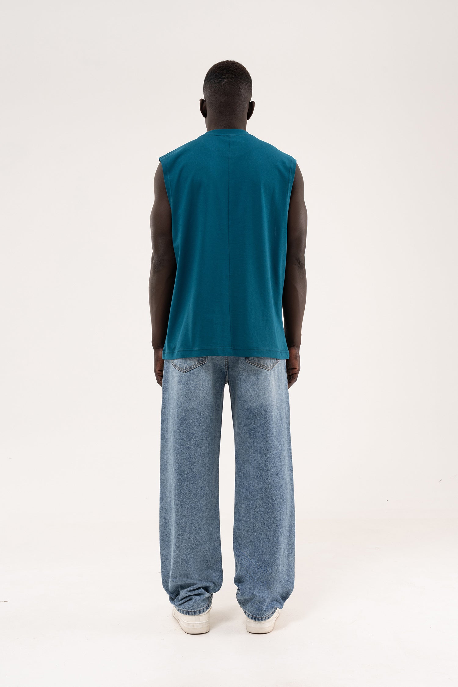 Erkek Oversize Bisiklet Yaka Basic Atlet Koyu Petrol-8